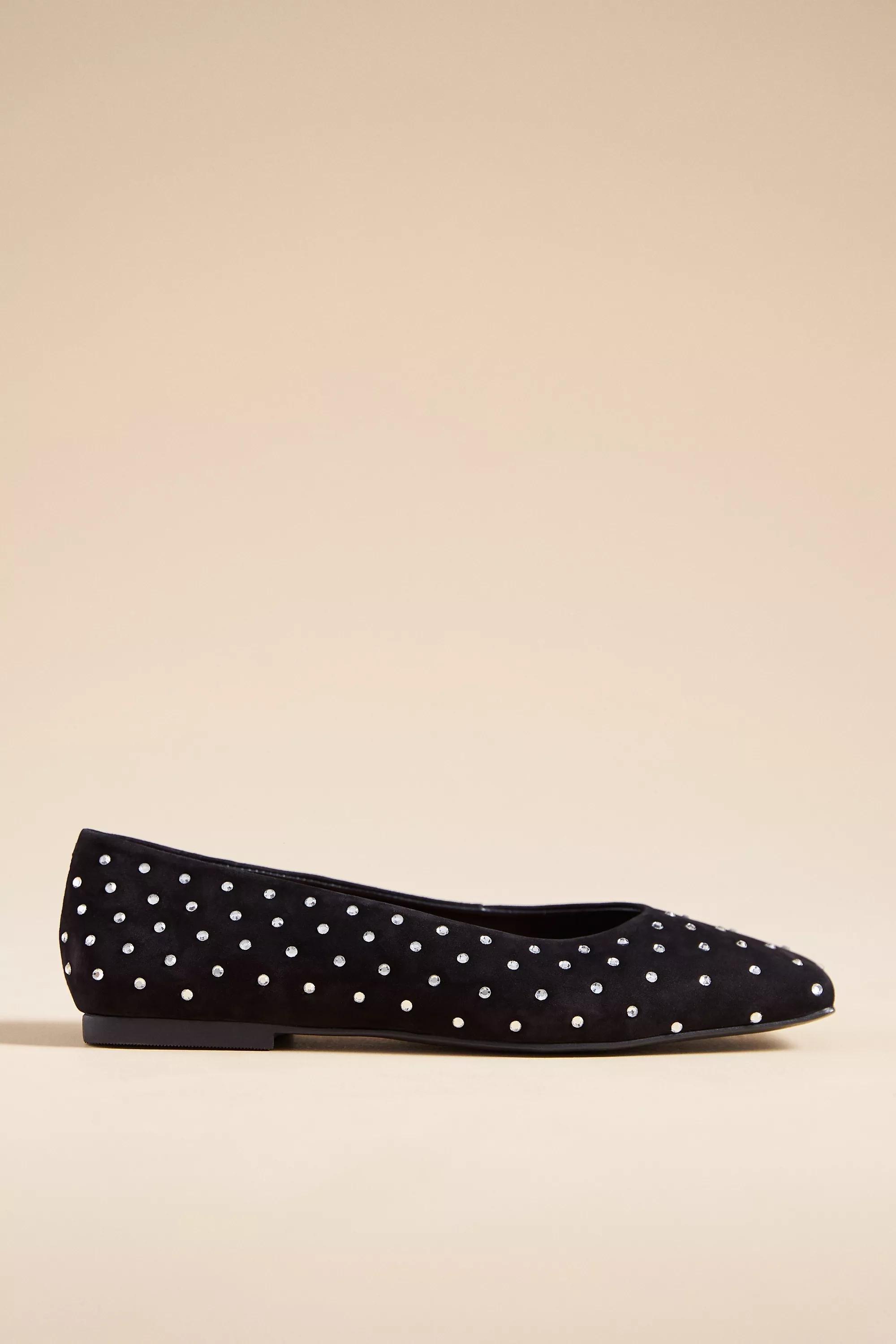 Vicenza Square-Toe Embellished Leather Ballet Flats, Black, , large image number 1