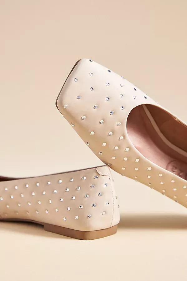 Square-Toe Embellished Leather Ballet Flats, Beige, , large image number 2