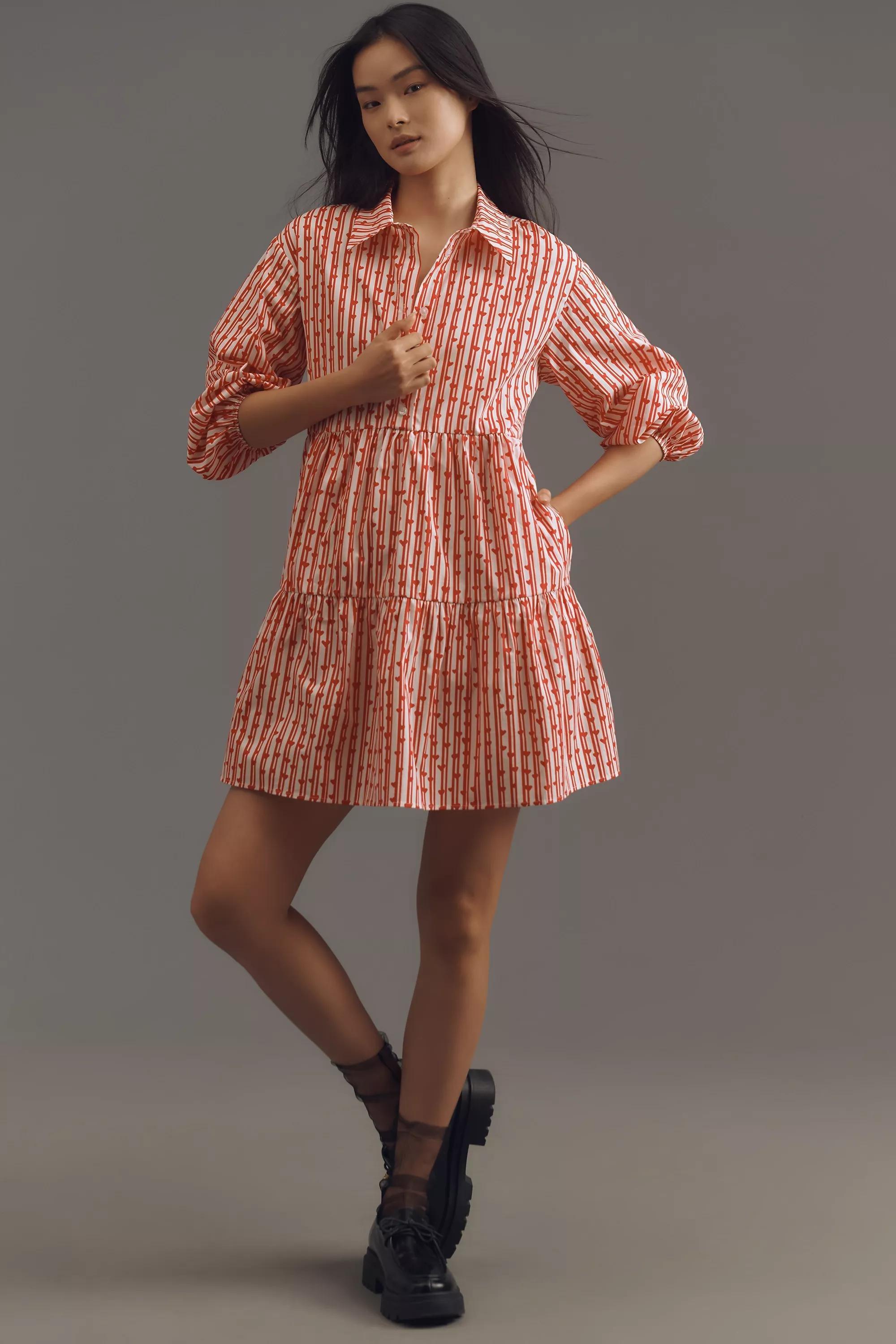 Anthropologie Striped Shirt Dress, Red, , large image number 0