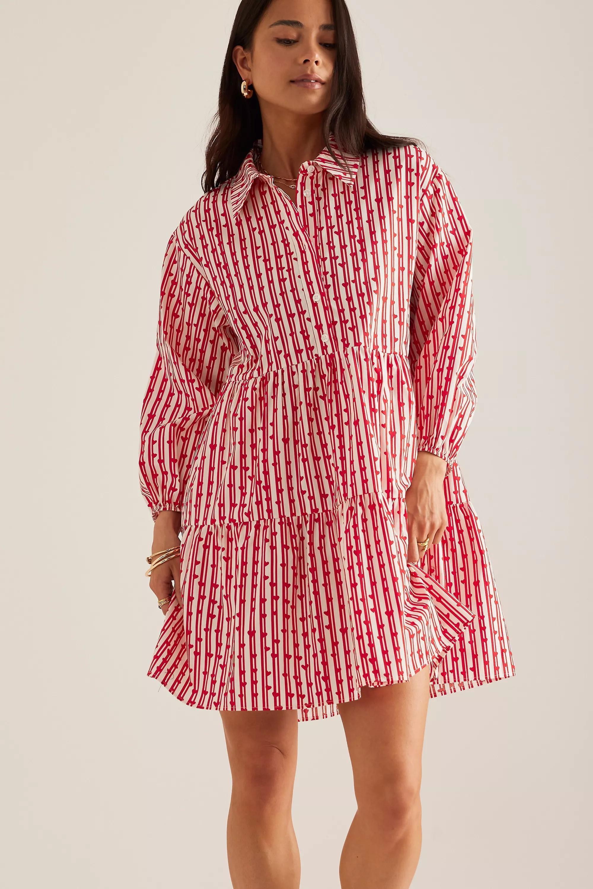 Anthropologie Striped Shirt Dress, Red, , large image number 1
