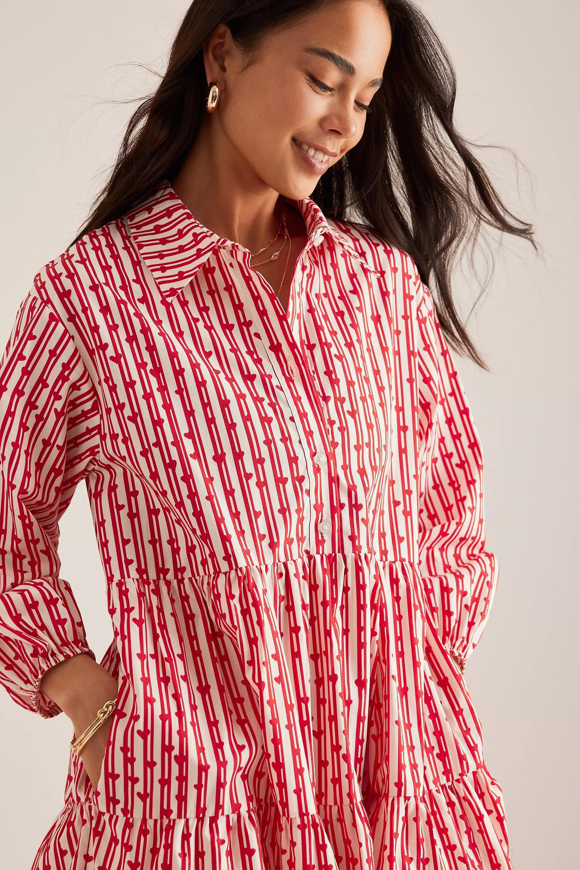 Anthropologie Striped Shirt Dress, Red, , large image number 7