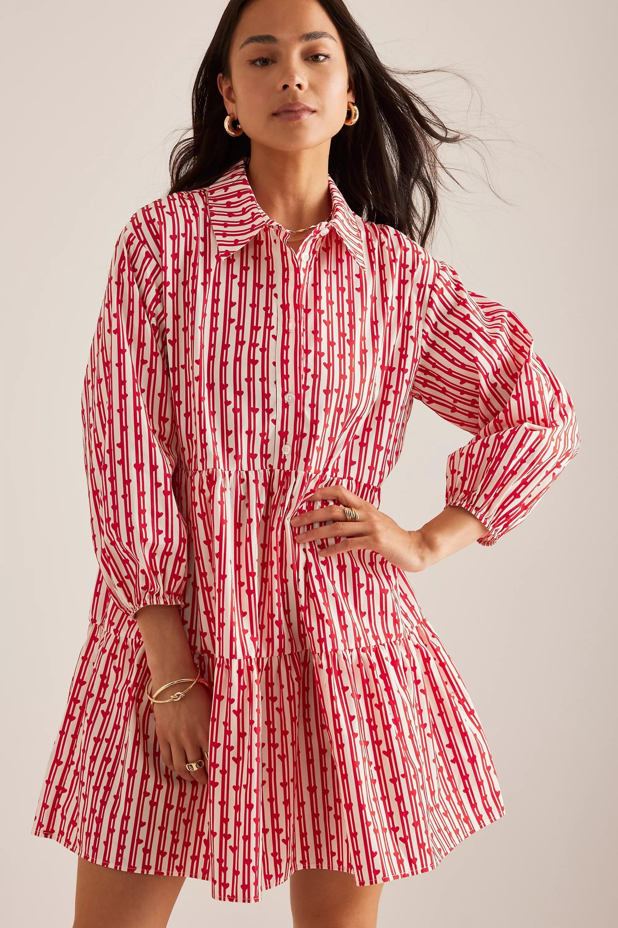 Anthropologie Striped Shirt Dress, Red, , large image number 8
