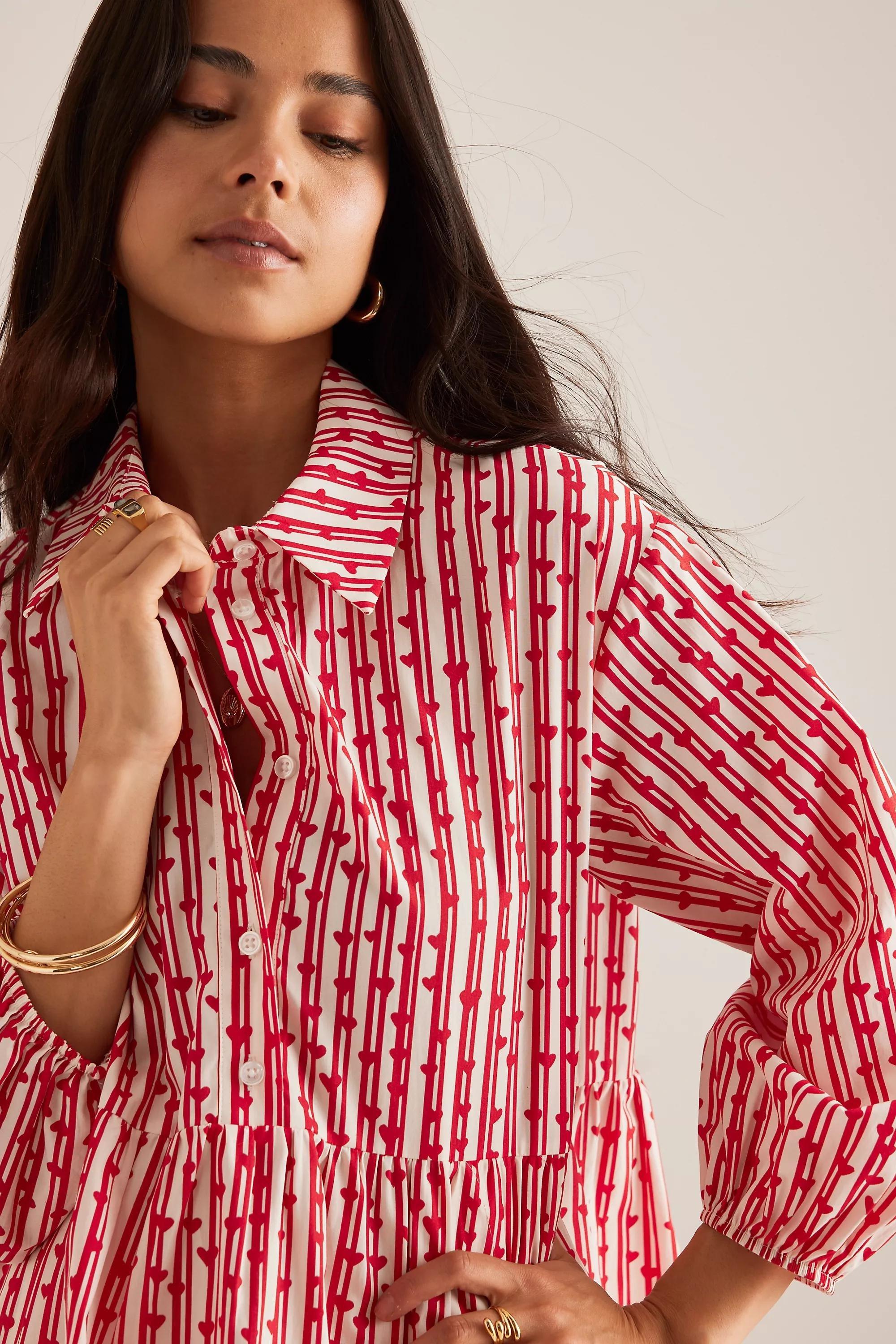 Anthropologie Striped Shirt Dress, Red, , large image number 9