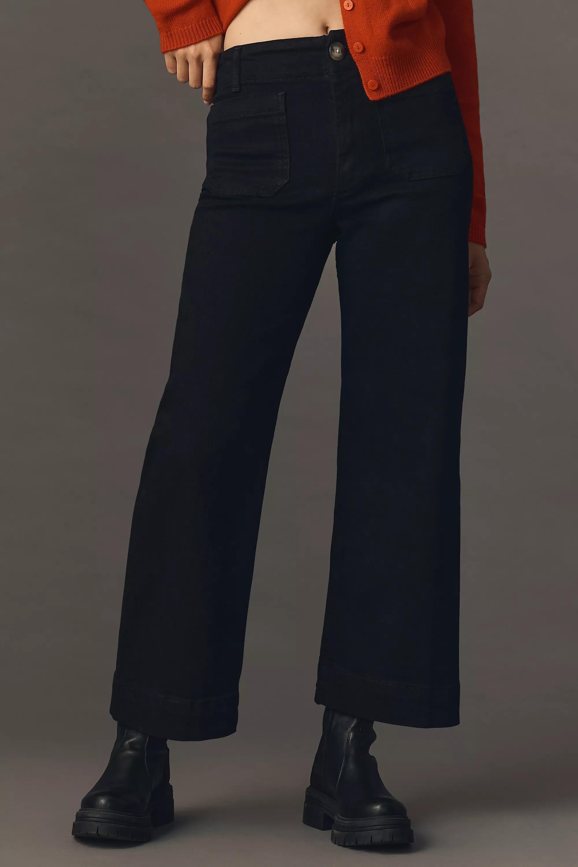 Maeve Denim Cropped Wide-Leg Jeans, Black, , large image number 1