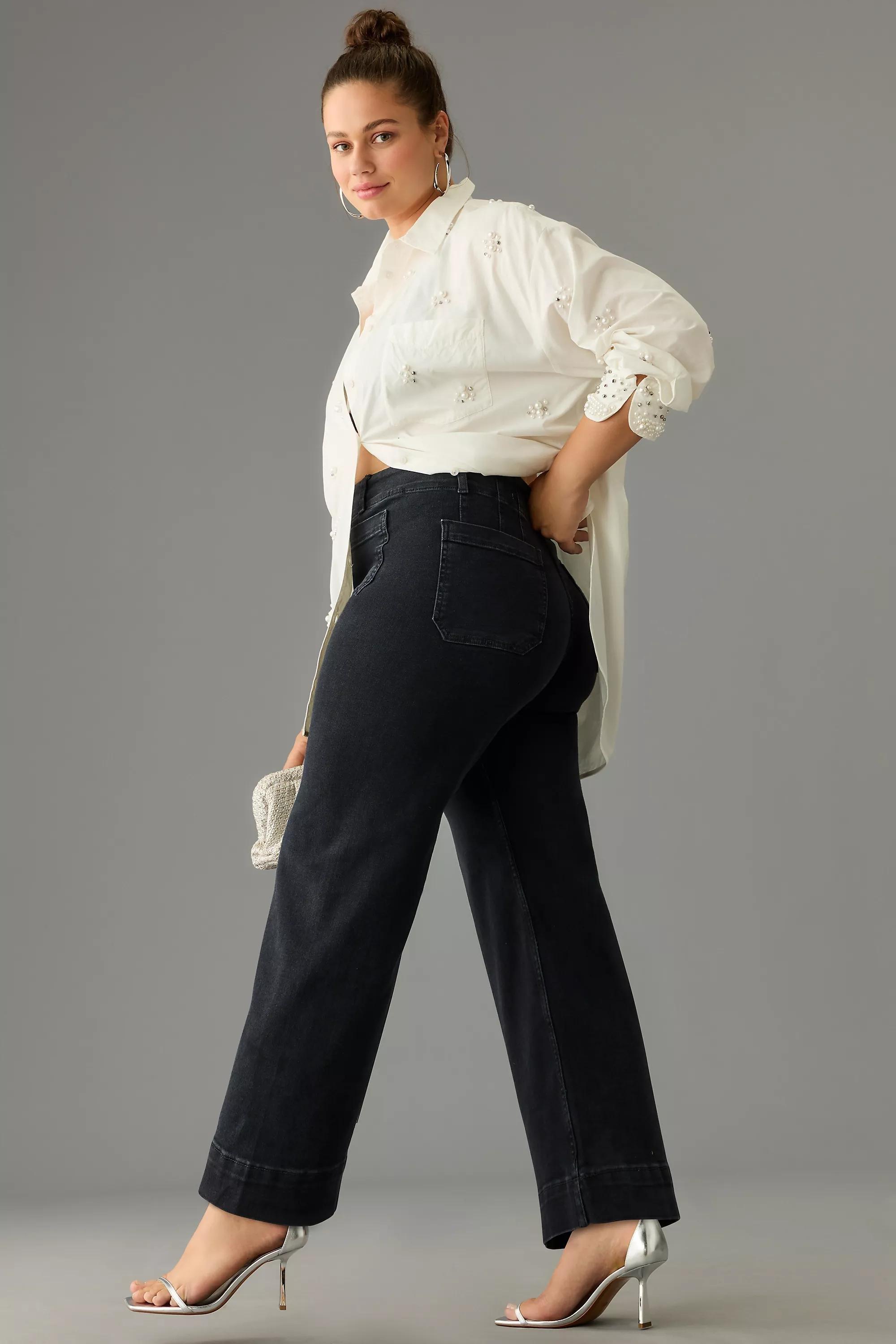 Maeve Denim Cropped Wide-Leg Jeans, Black, , large image number 4