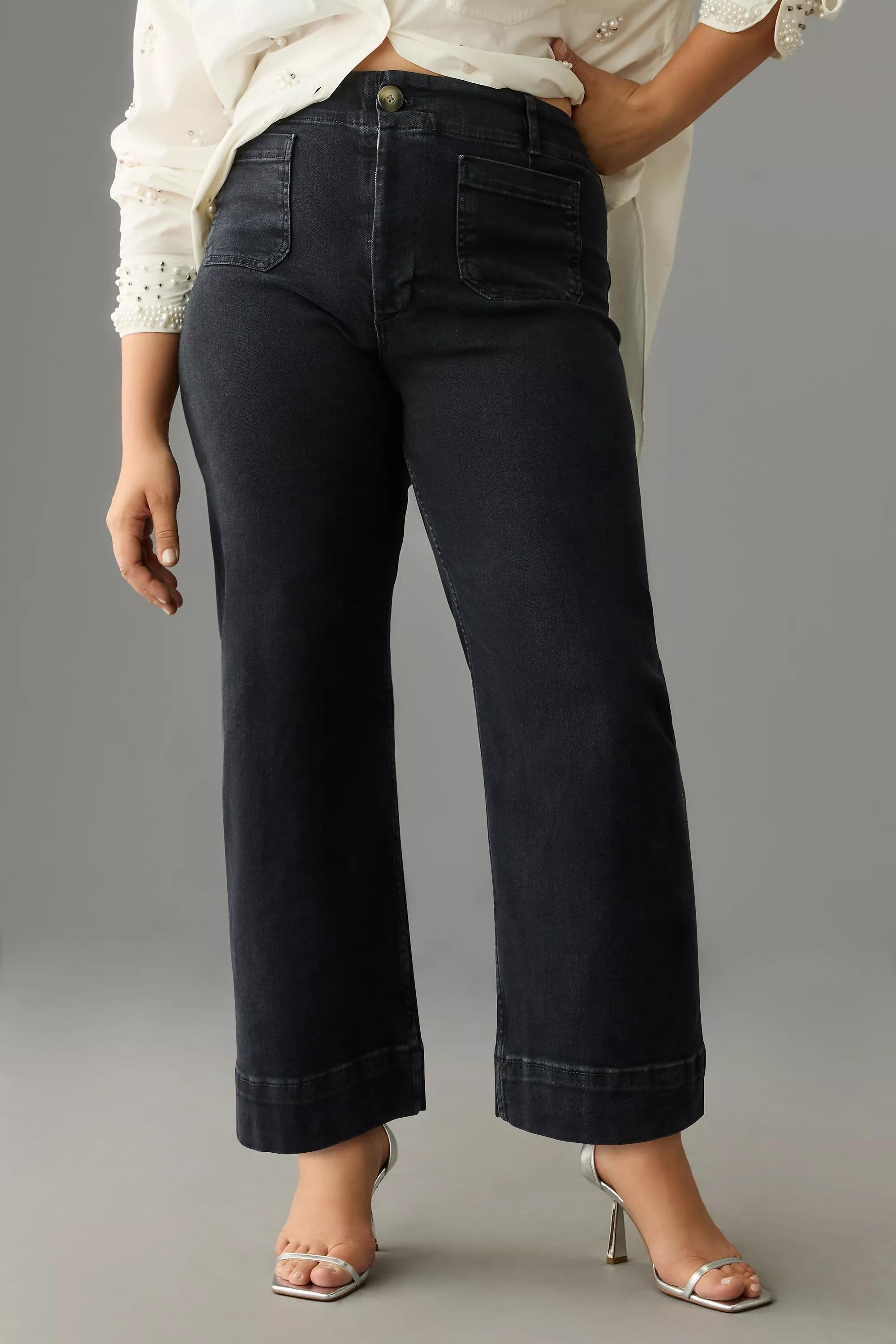 Maeve Denim Cropped Wide-Leg Jeans, Black, , large image number 5