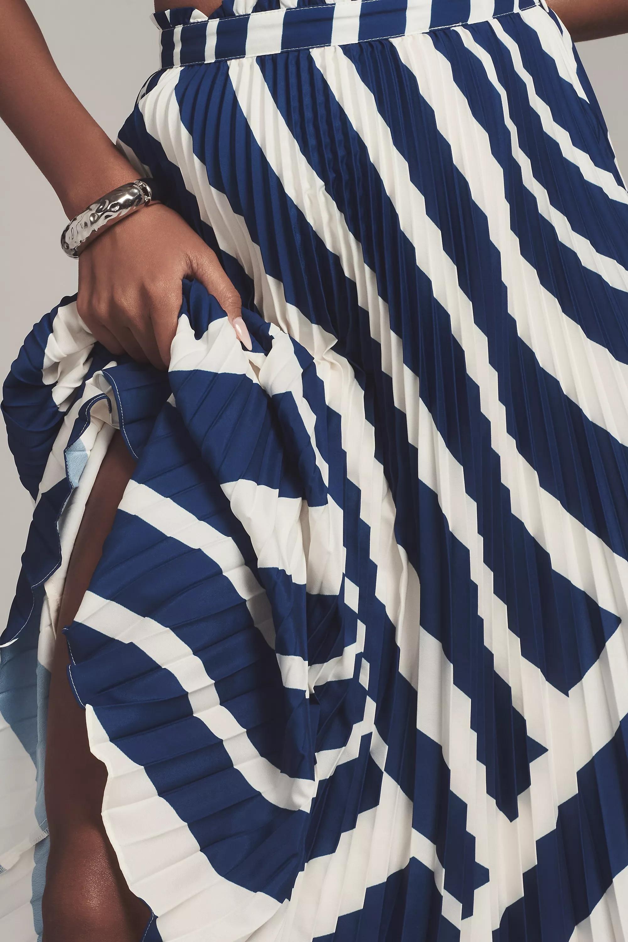 Anthropologie Striped Pleated Midi Skirt, , large image number 2