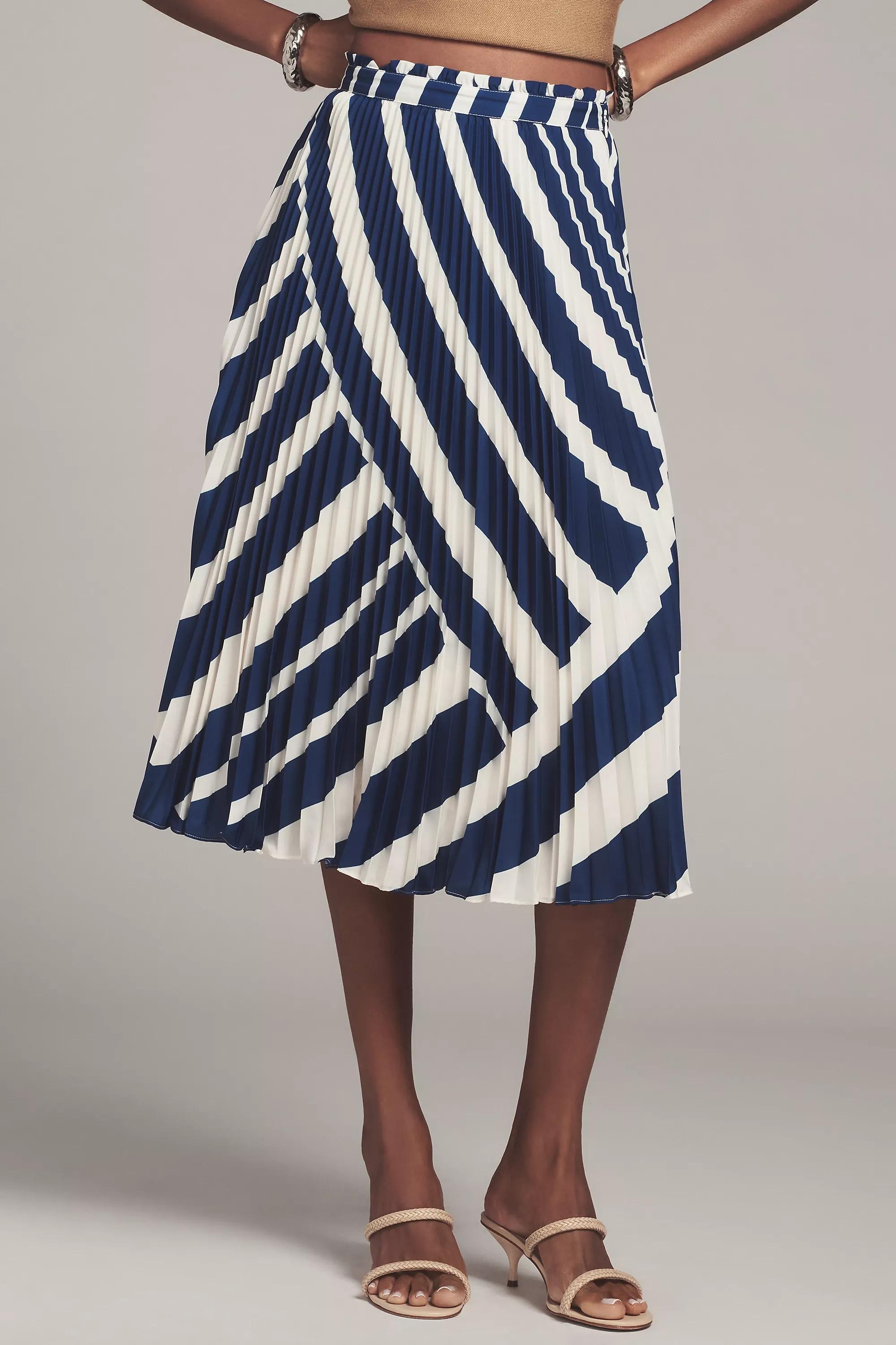 Anthropologie Striped Pleated Midi Skirt, , large image number 3