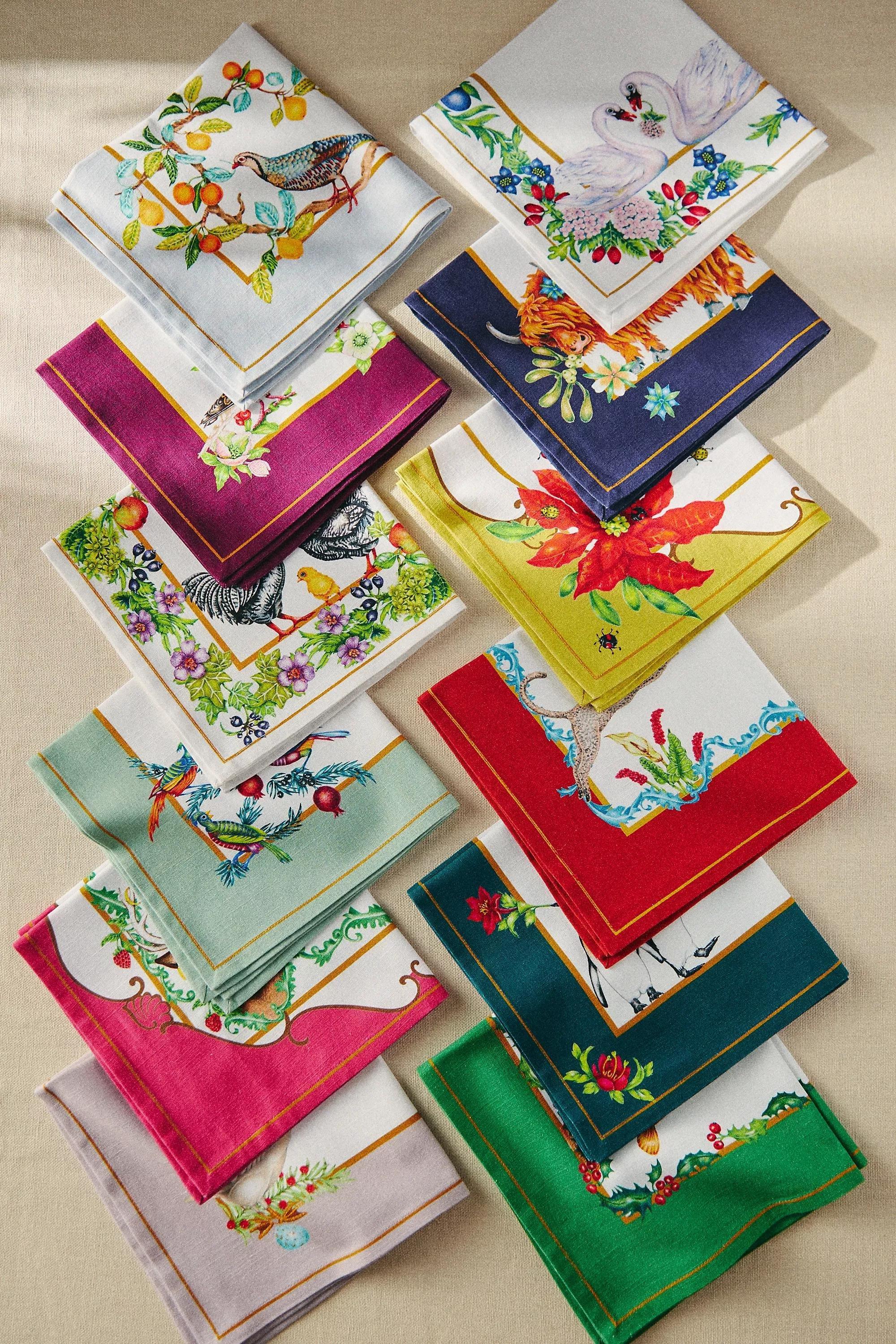 Lou Rota Twelve Days Of Christmas Cotton Napkins, Set Of 12, Multicolour, , large image number 0