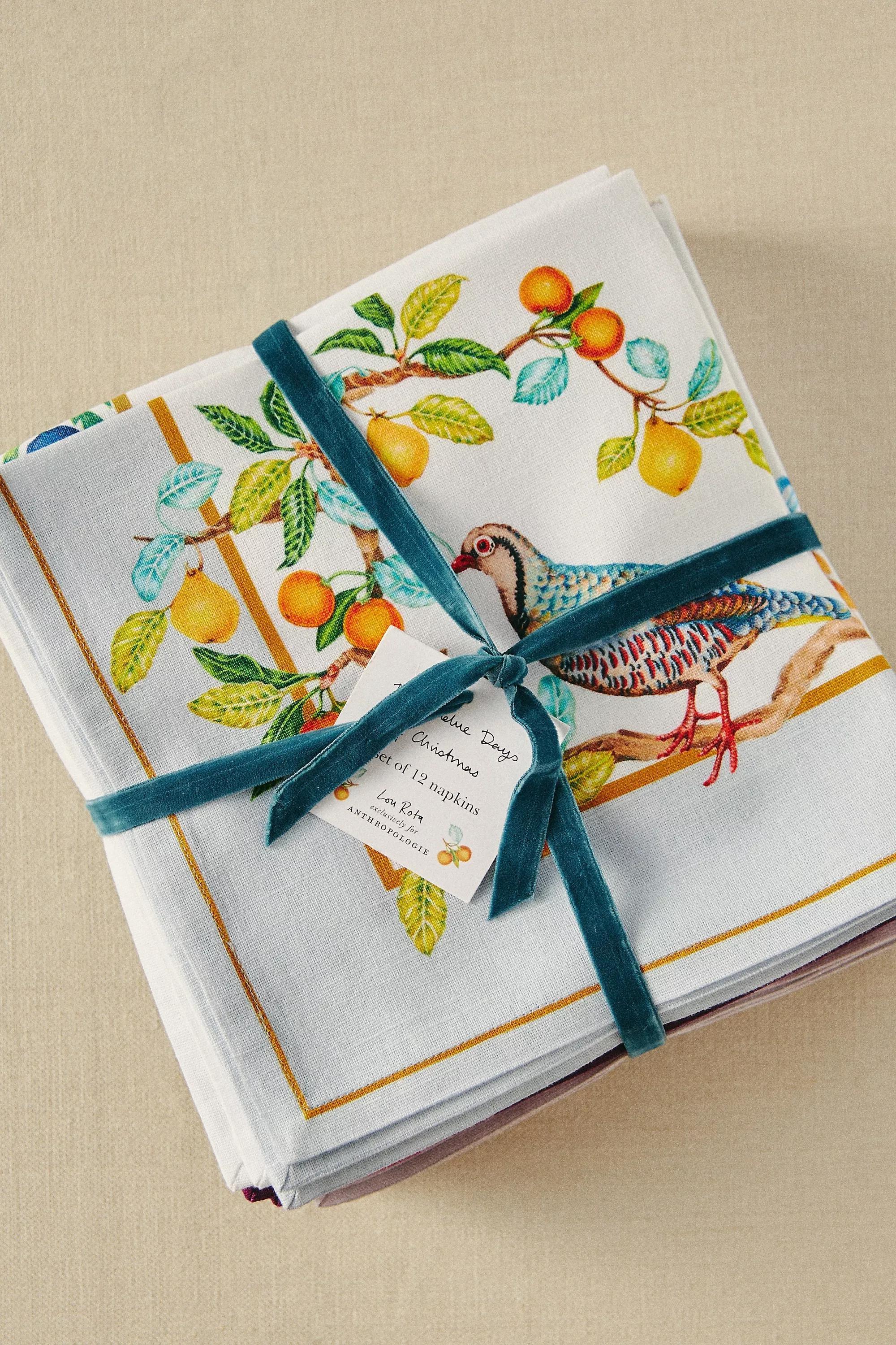 Lou Rota Twelve Days Of Christmas Cotton Napkins, Set Of 12, Multicolour, , large image number 1