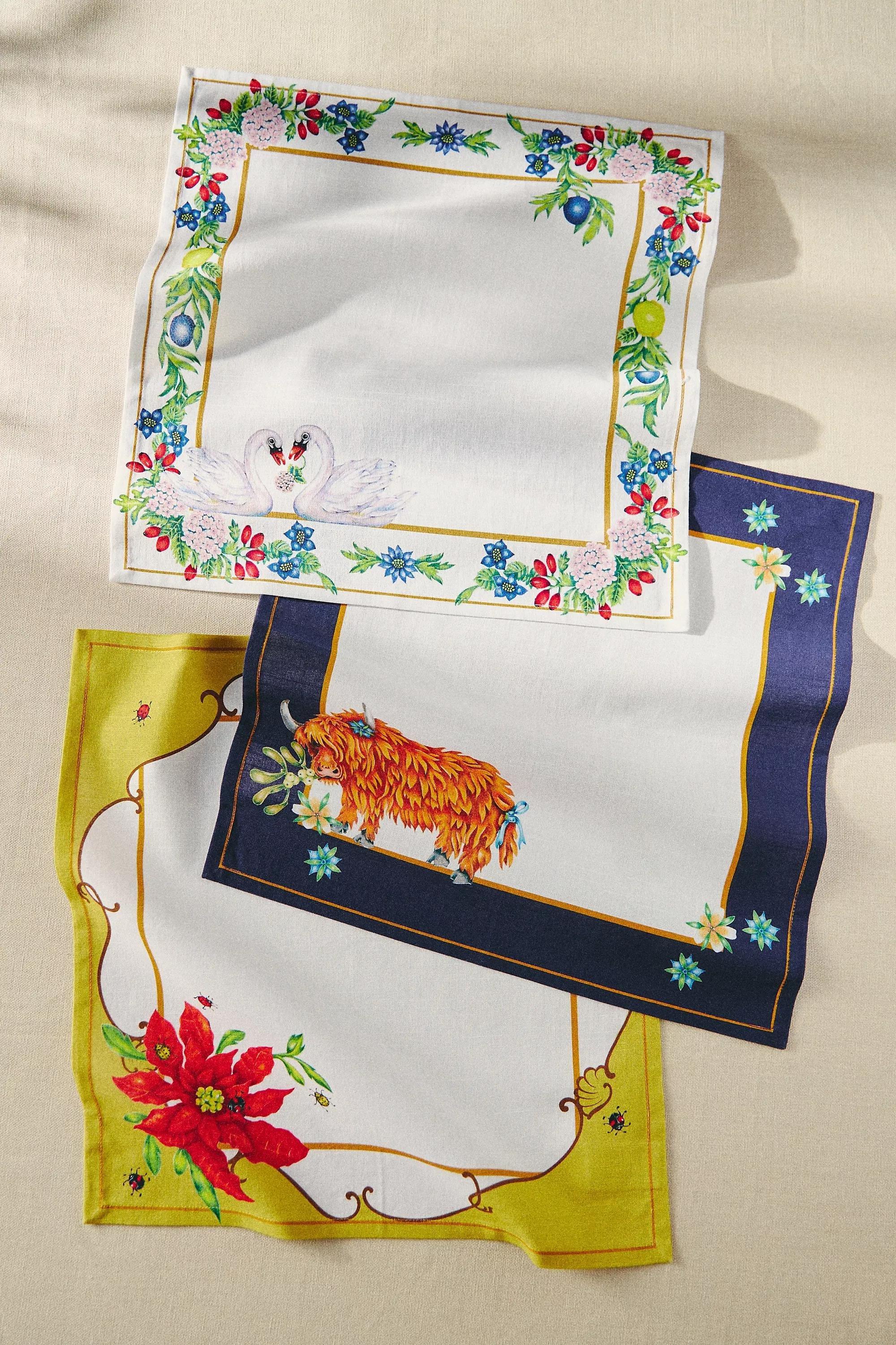 Lou Rota Twelve Days Of Christmas Cotton Napkins, Set Of 12, Multicolour, , large image number 3