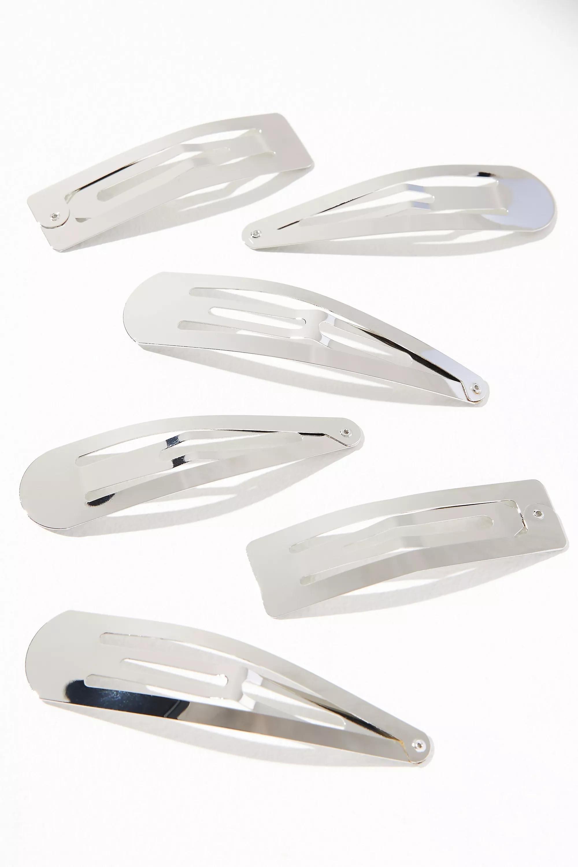 Assorted Shapes Classic Snap Hair Clips, Set Of 6, Silver, A501_0007, large image number 0