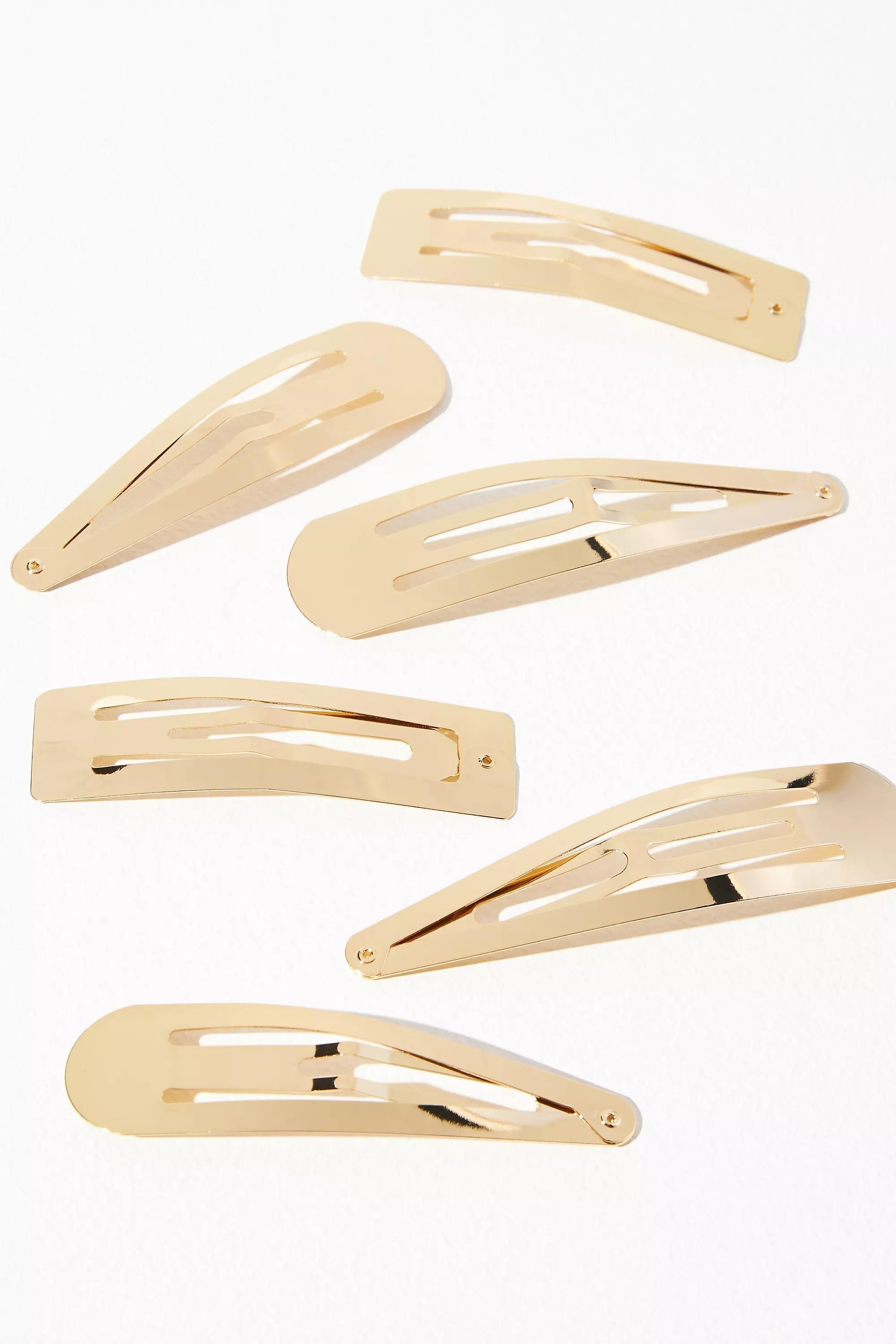 Assorted Shapes Classic Snap Hair Clips, Set Of 6, Gold, A501_0070, large image number 0