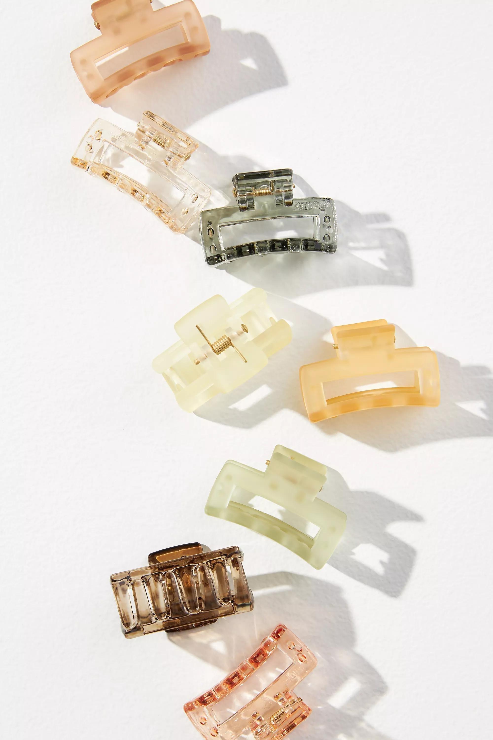 Mini Rectangle Claw Hair Clips, Set Of 8, Peach, , large image number 0