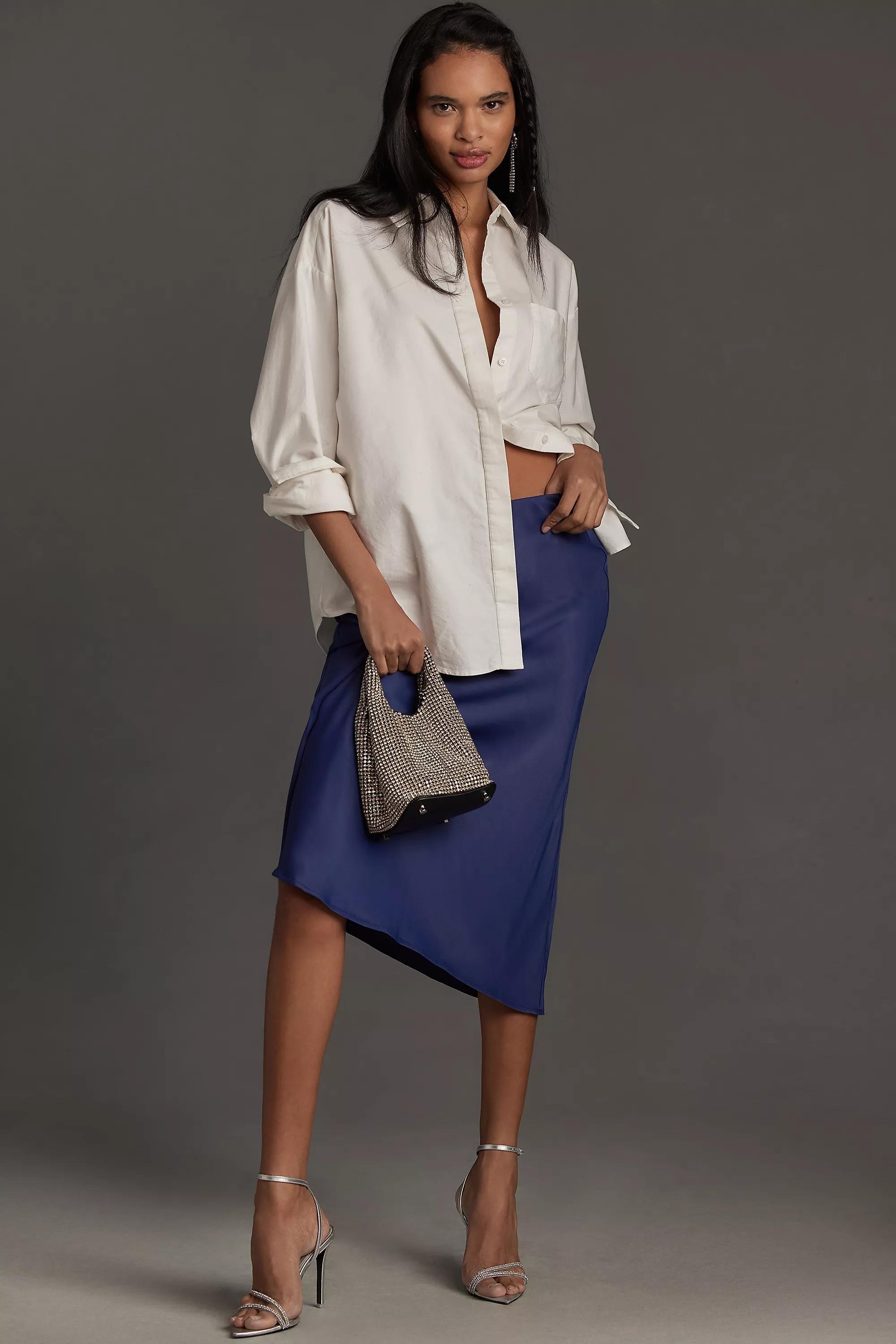Anthropologie Tilda Midi Slip Skirt, Navy, , large image number 1