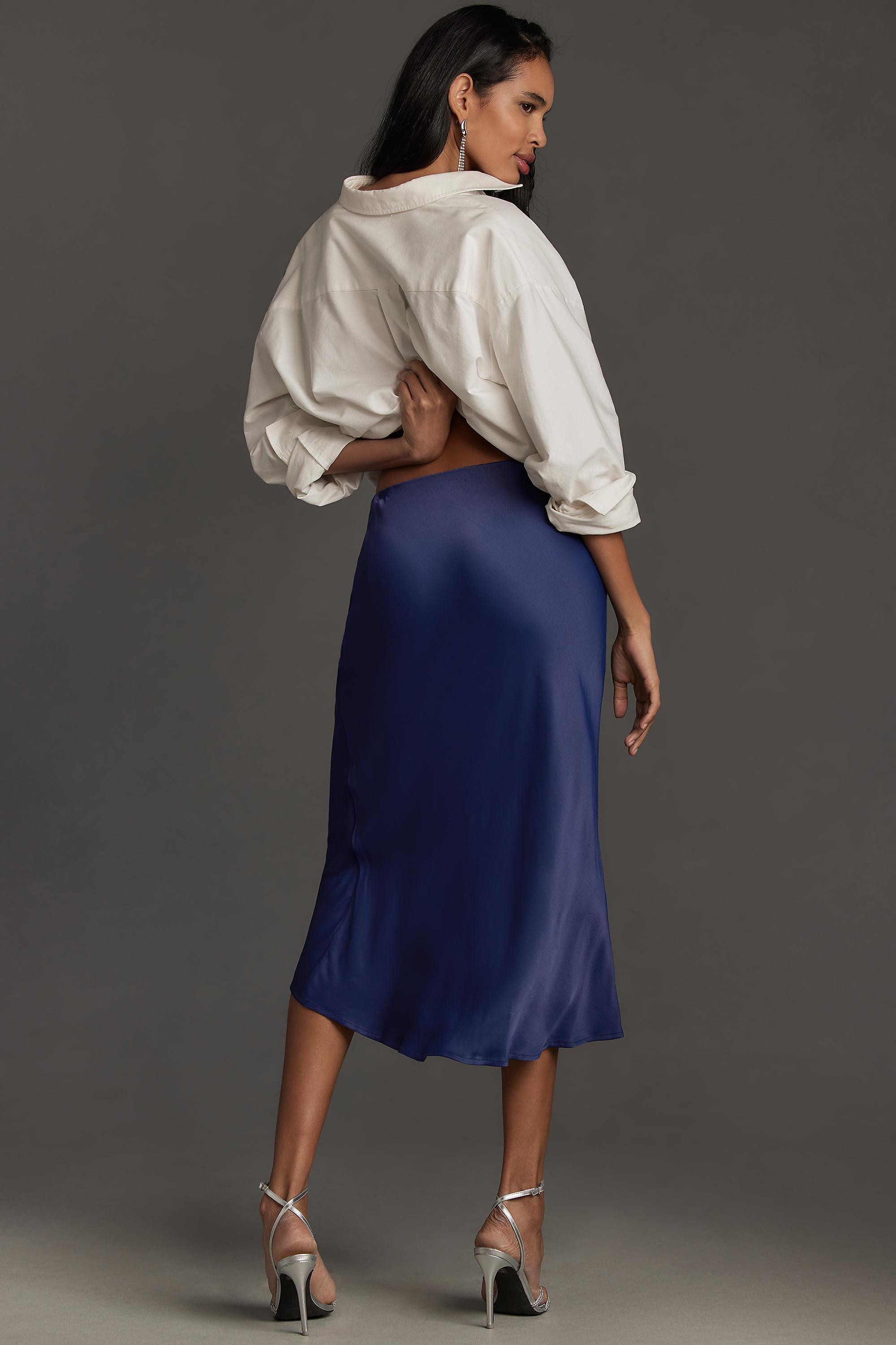 Anthropologie Tilda Midi Slip Skirt, Navy, , large image number 4