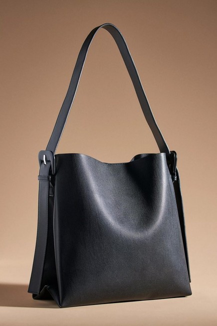 Anthropologie - Buckle-Strap Faux Leather Shoulder Bag, Black