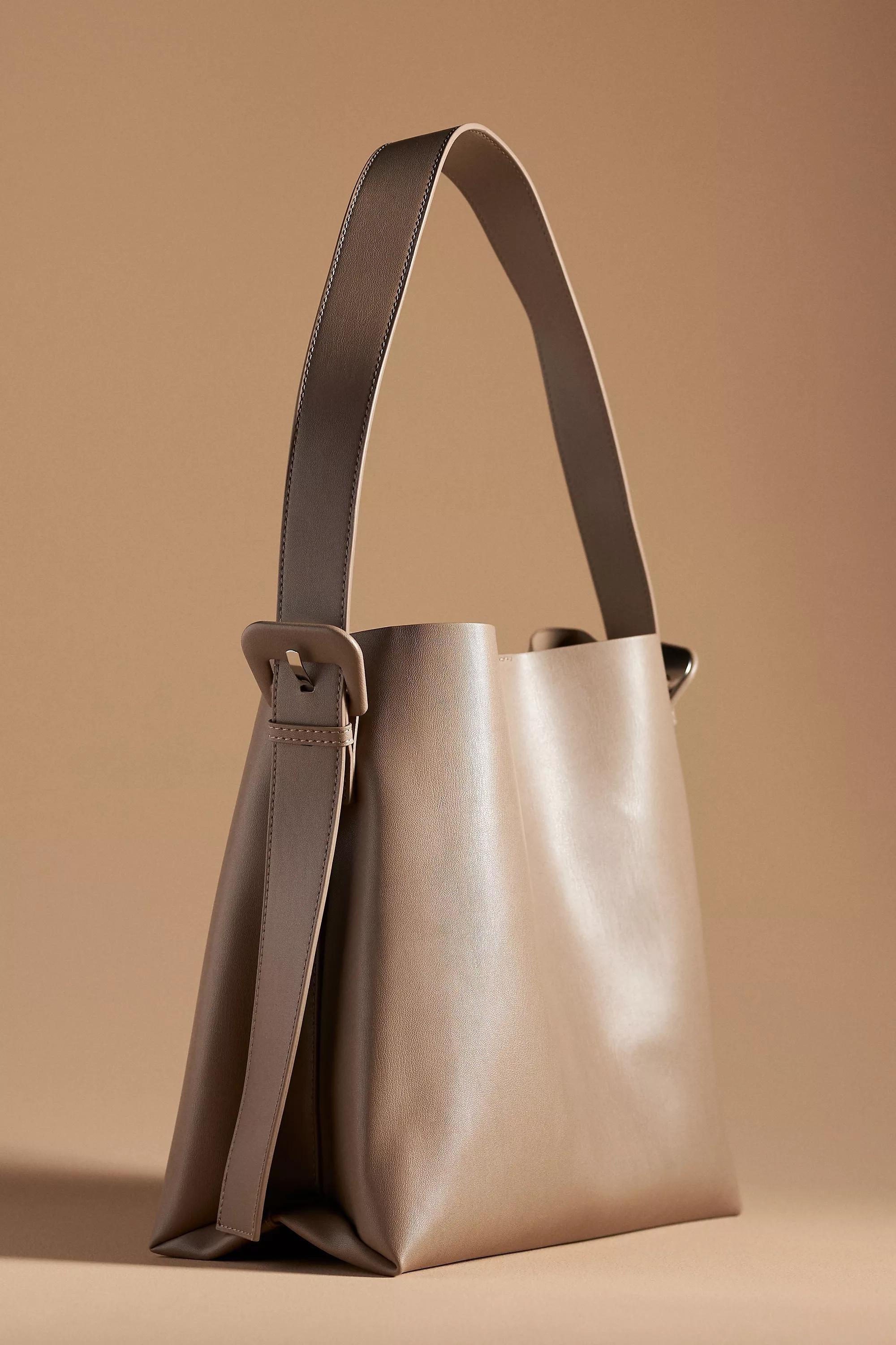 Buckle-Strap Faux Leather Shoulder Bag, Brown, A501_0023, large image number 0