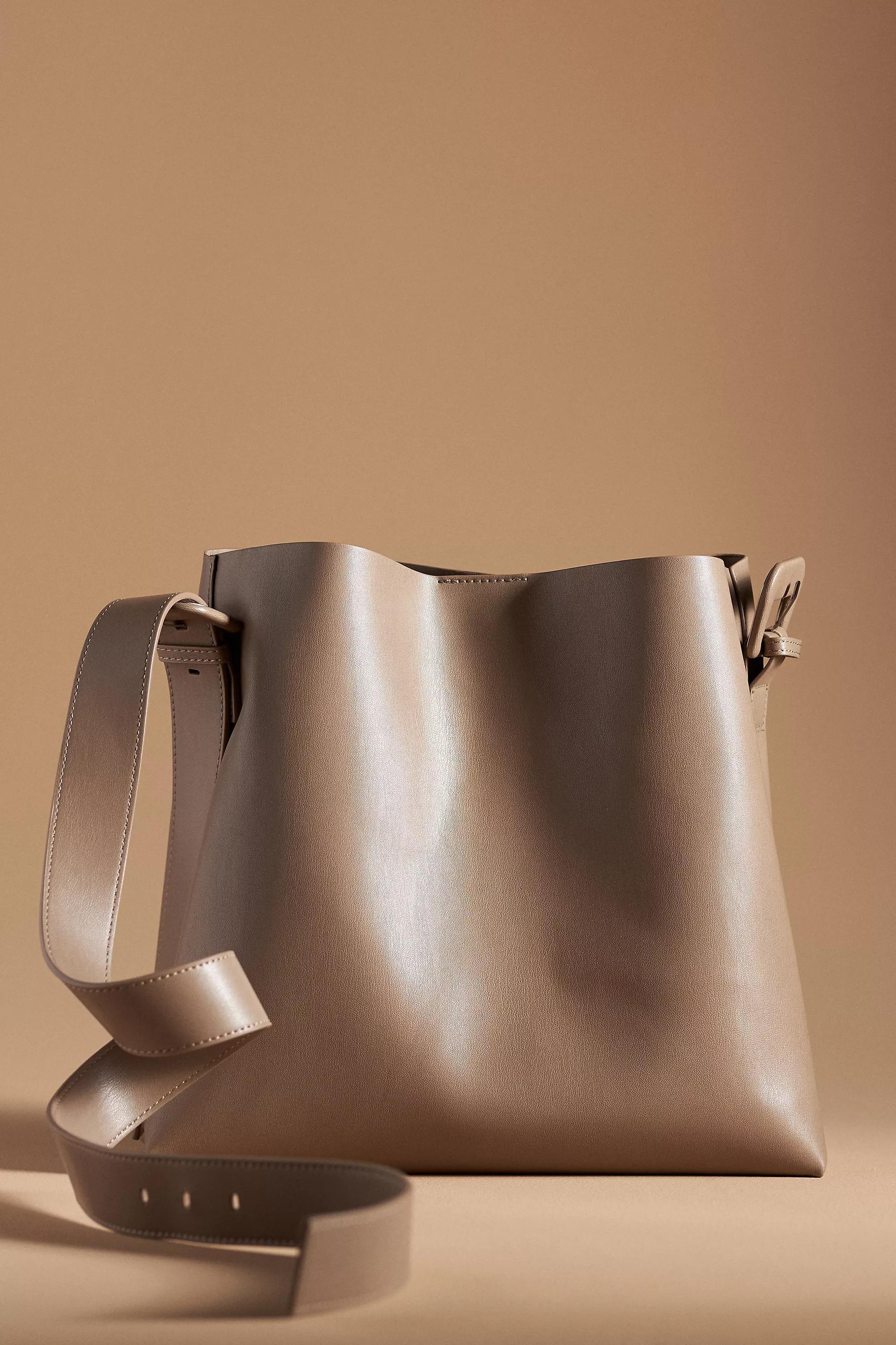 Buckle-Strap Faux Leather Shoulder Bag, Brown, A501_0023, large image number 1