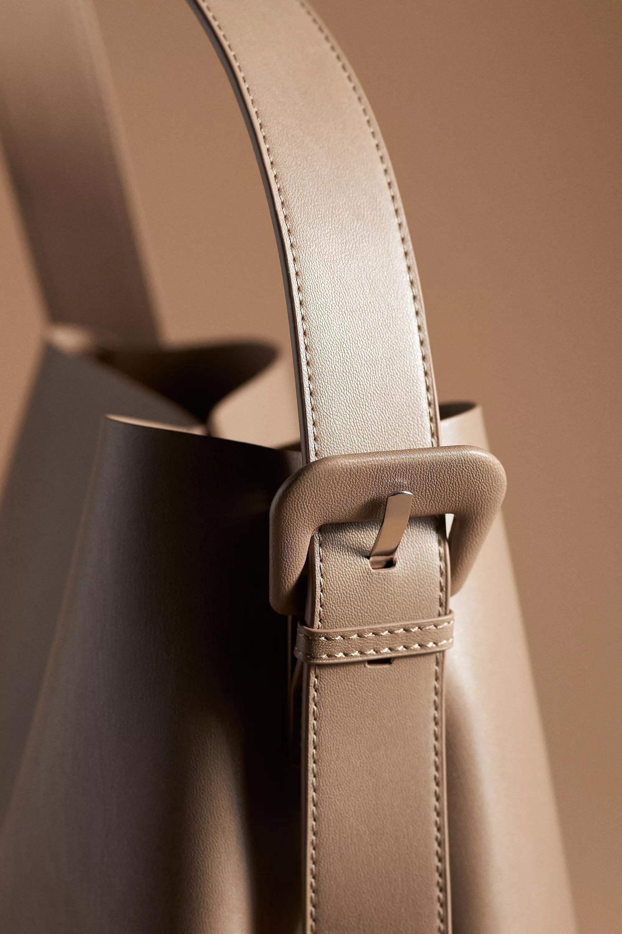 Buckle-Strap Faux Leather Shoulder Bag, Brown, A501_0023, large image number 2