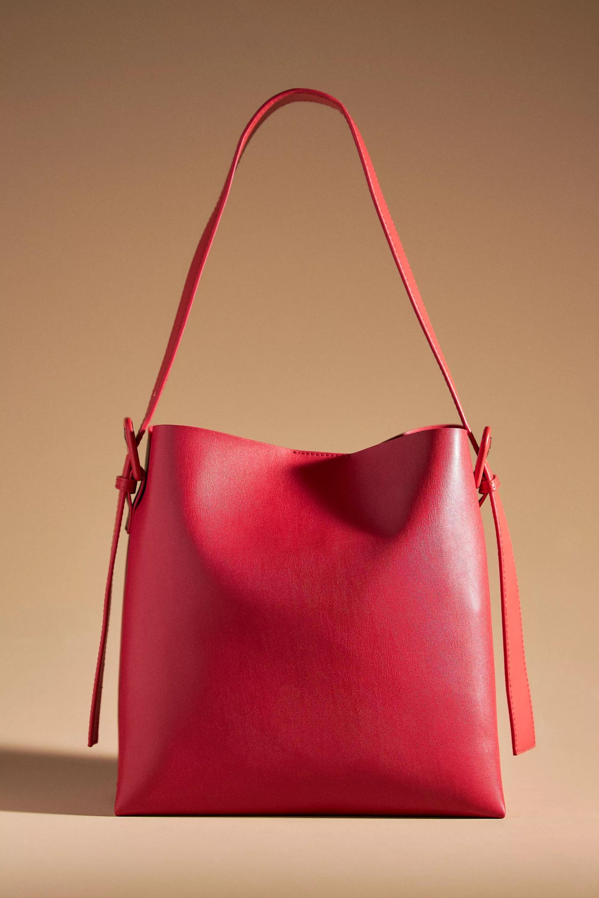 Buckle-Strap Faux Leather Shoulder Bag, Red, A501_0060, large image number 2
