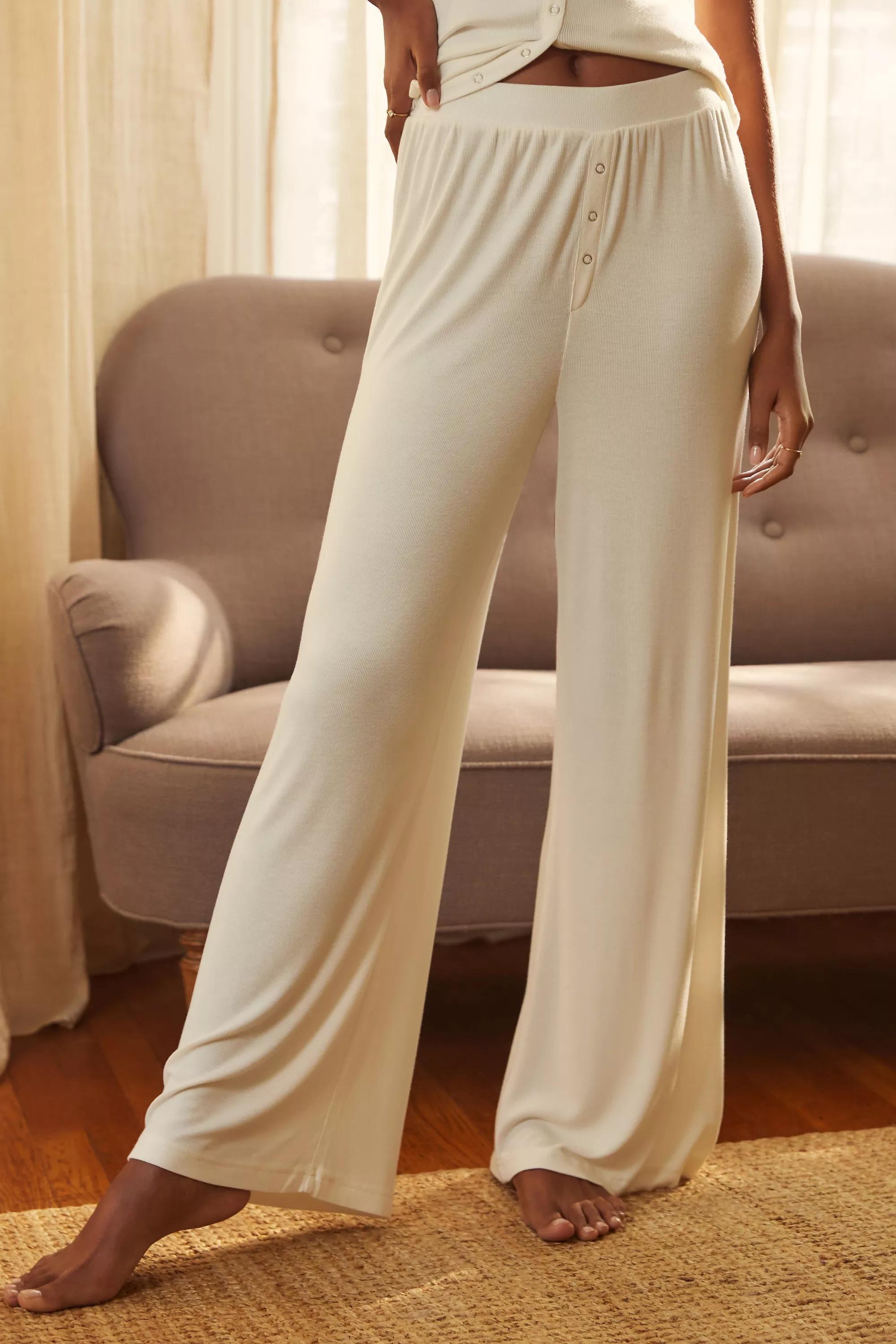 Ribbed Wide-Leg Pyjama Bottoms, Ivory, A501_0011, large image number 3