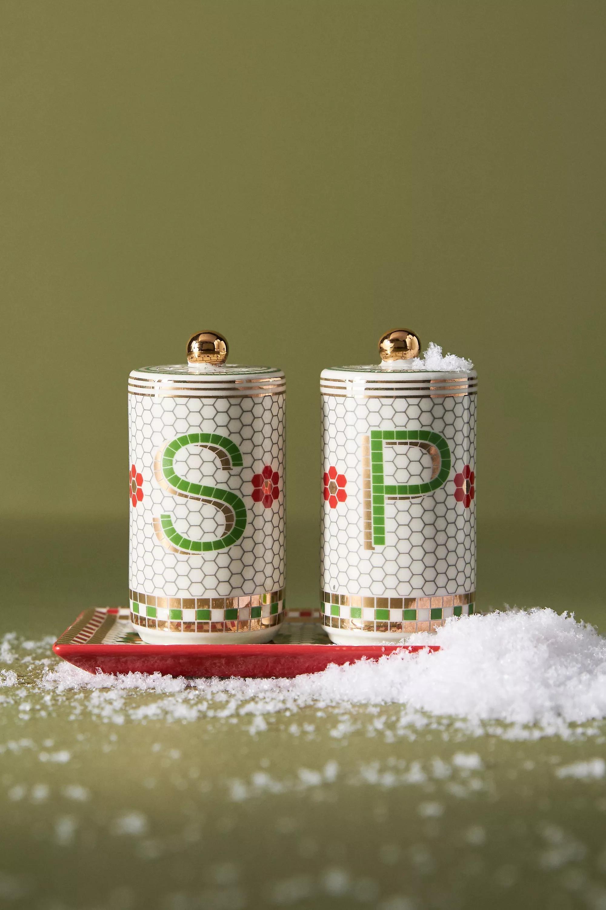 Festive Bistro Tile Salt & Pepper Shakers, Green, , large image number 0