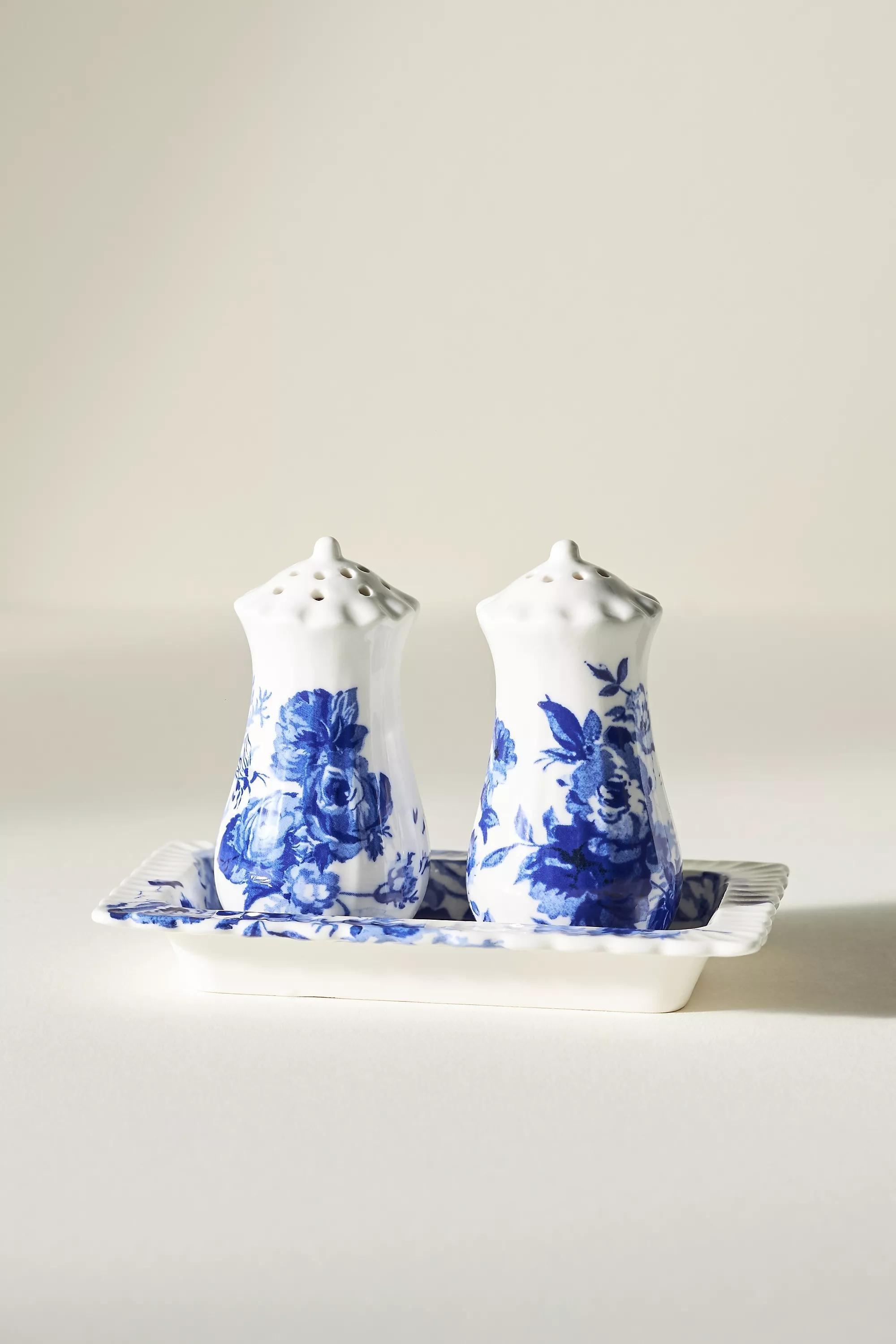 Floral Ceramic Salt & Pepper Shakers, Blue, A501_0040, large image number 0
