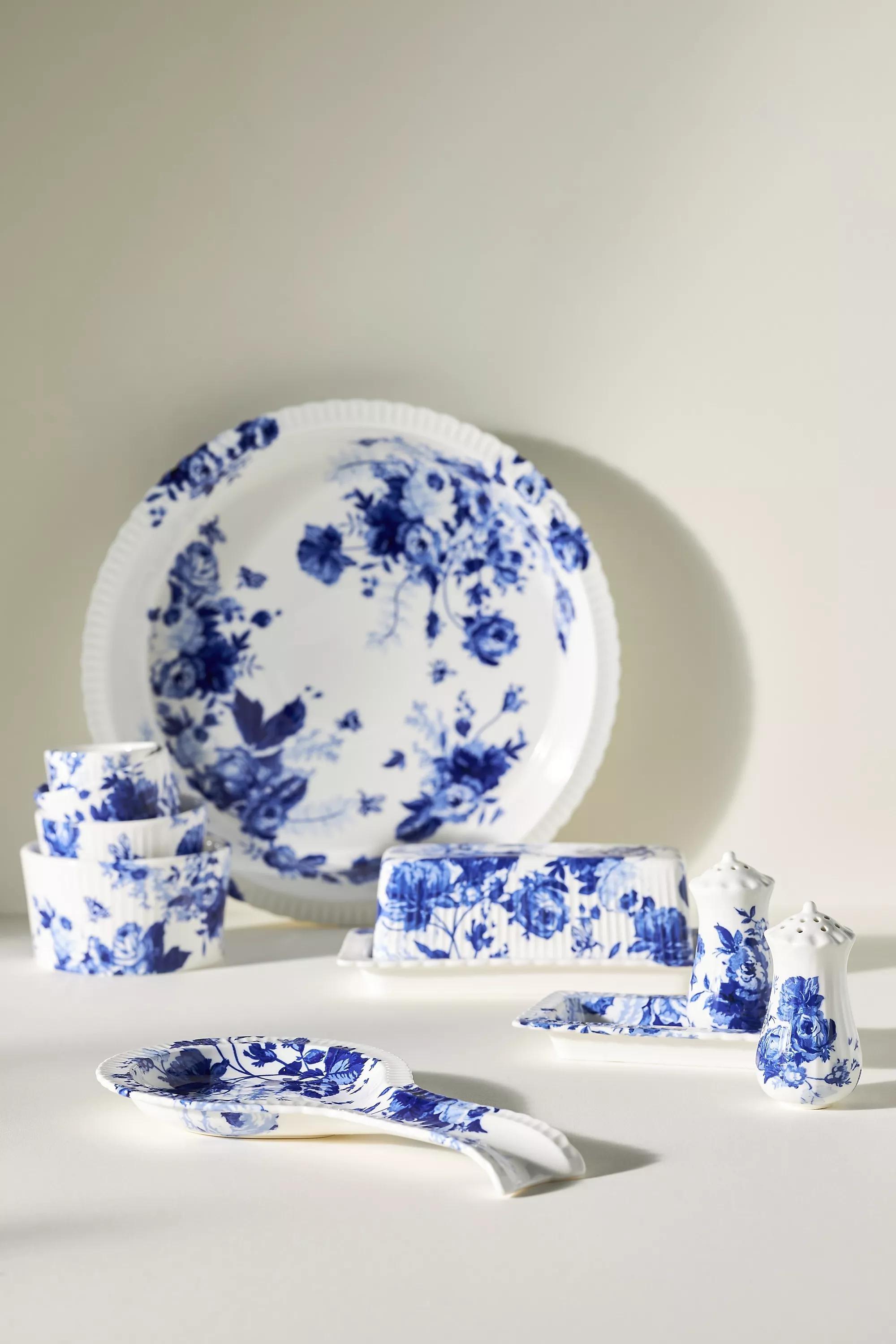 Floral Ceramic Salt & Pepper Shakers, Blue, A501_0040, large image number 1