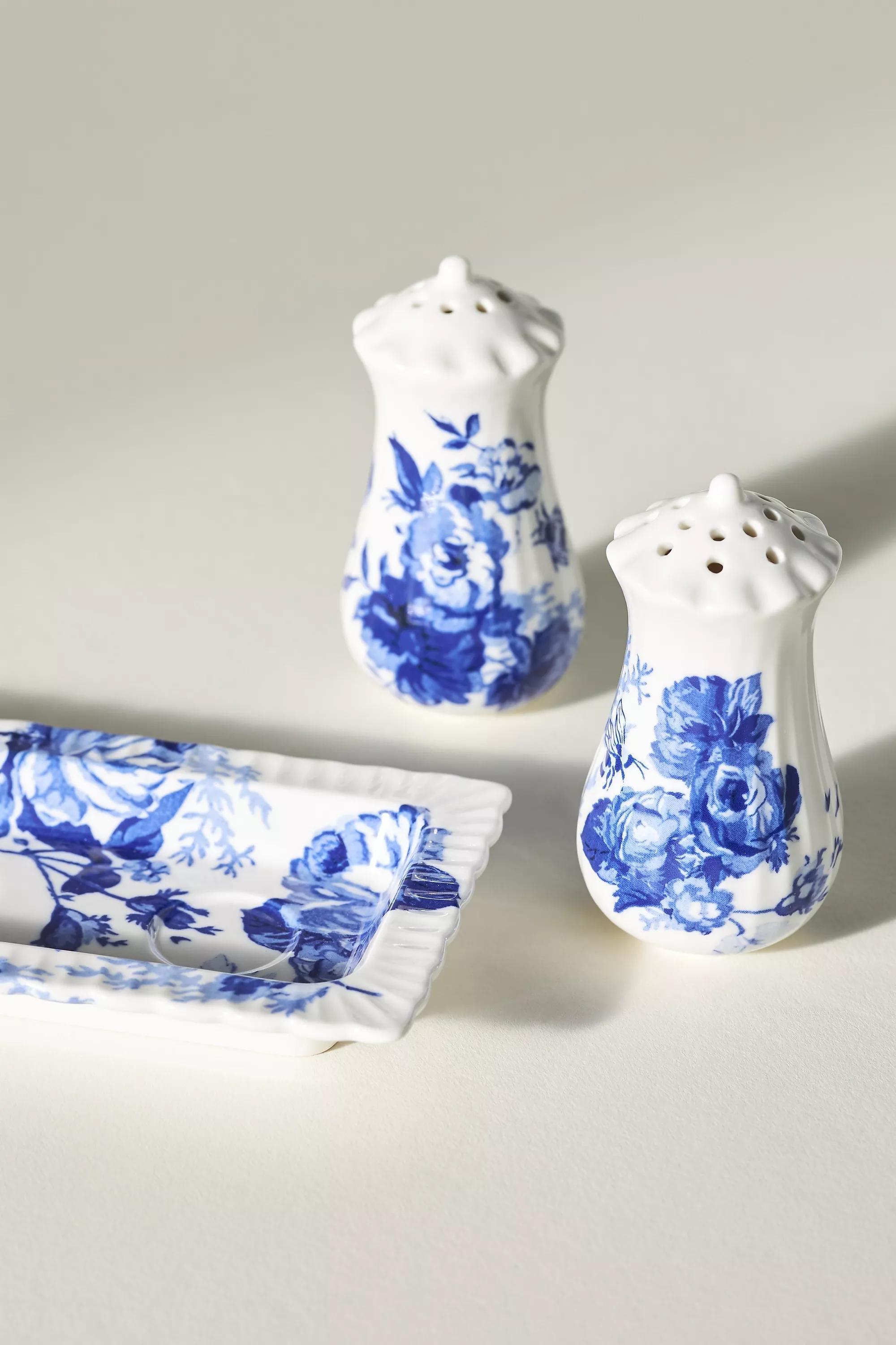 Floral Ceramic Salt & Pepper Shakers, Blue, A501_0040, large image number 2