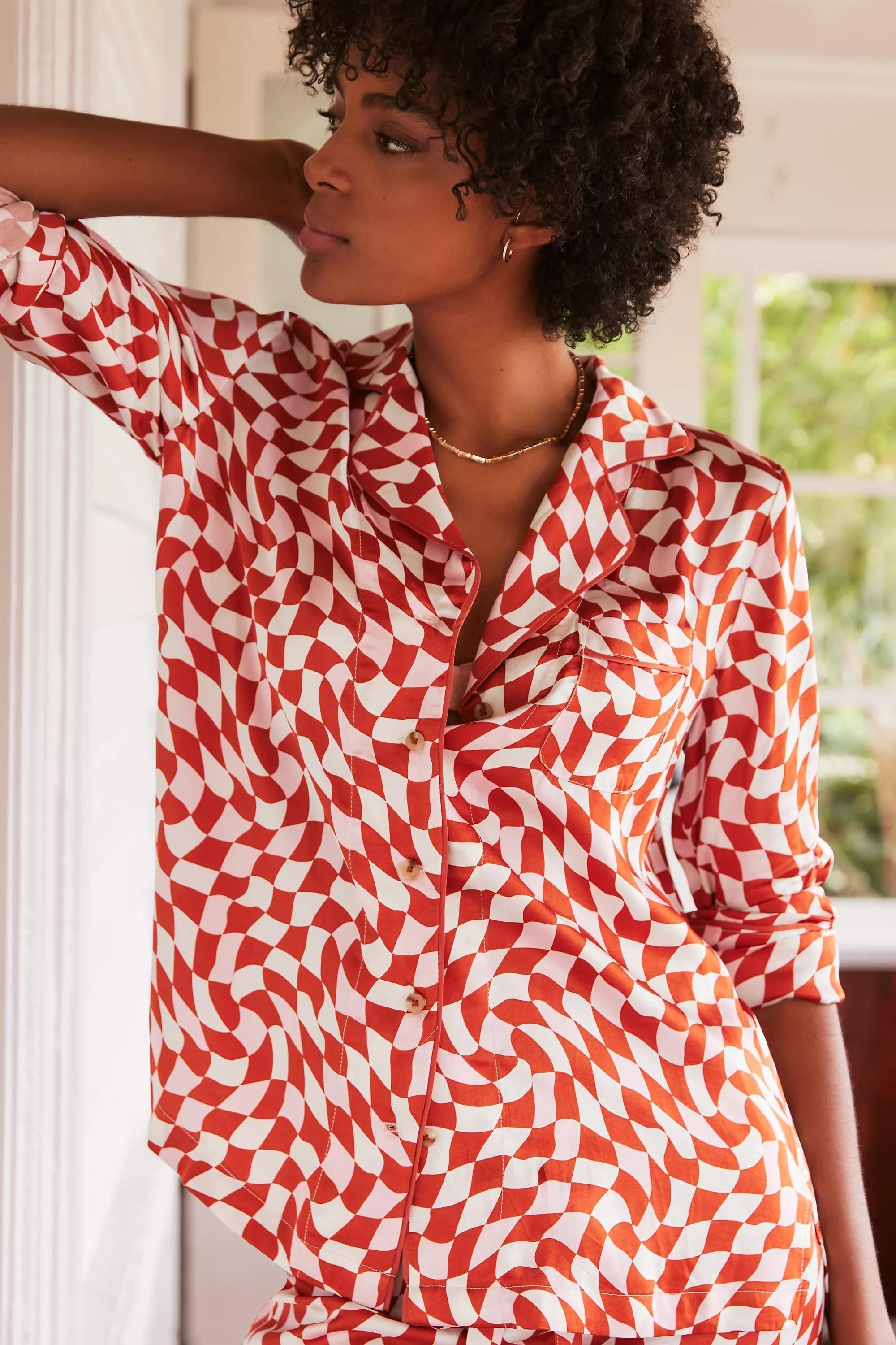 Silky Printed Pyjama Top, Orange, , large image number 1