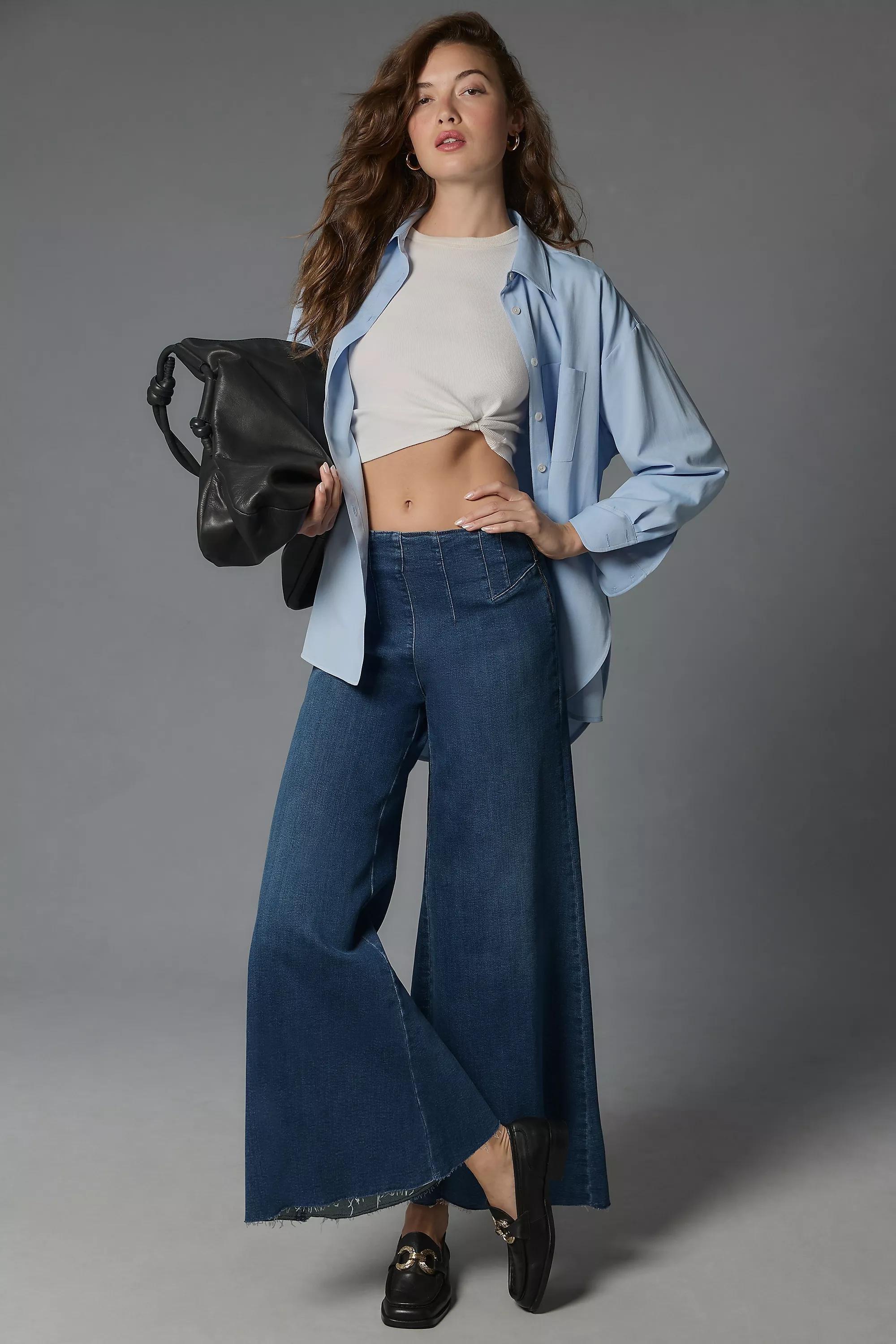 Pilcro Denim A Line Trapeze Mid Rise Wide Leg Jeans Blue