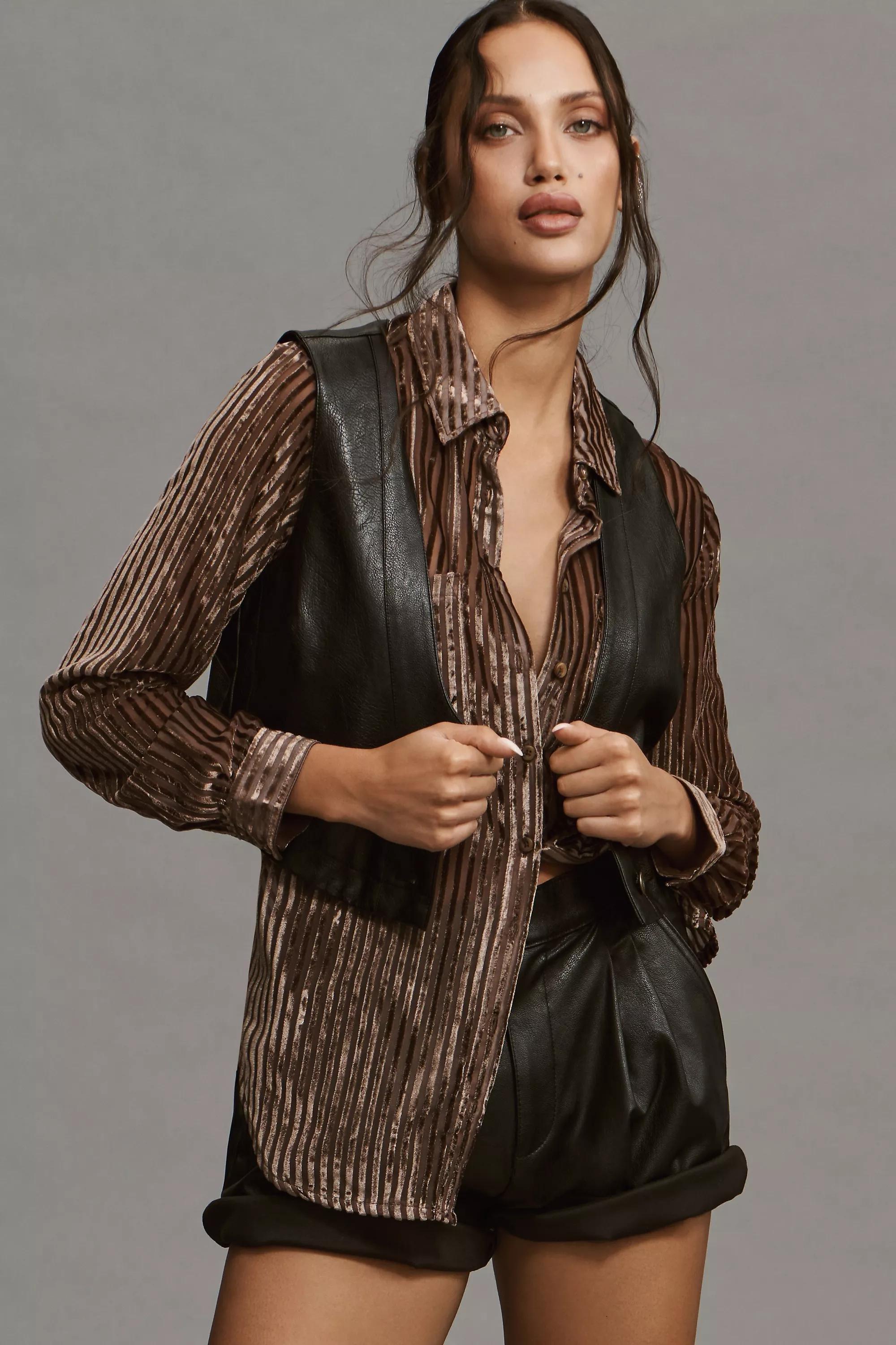 Pilcro Velvet Burnout Blouse, Brown, , large image number 0