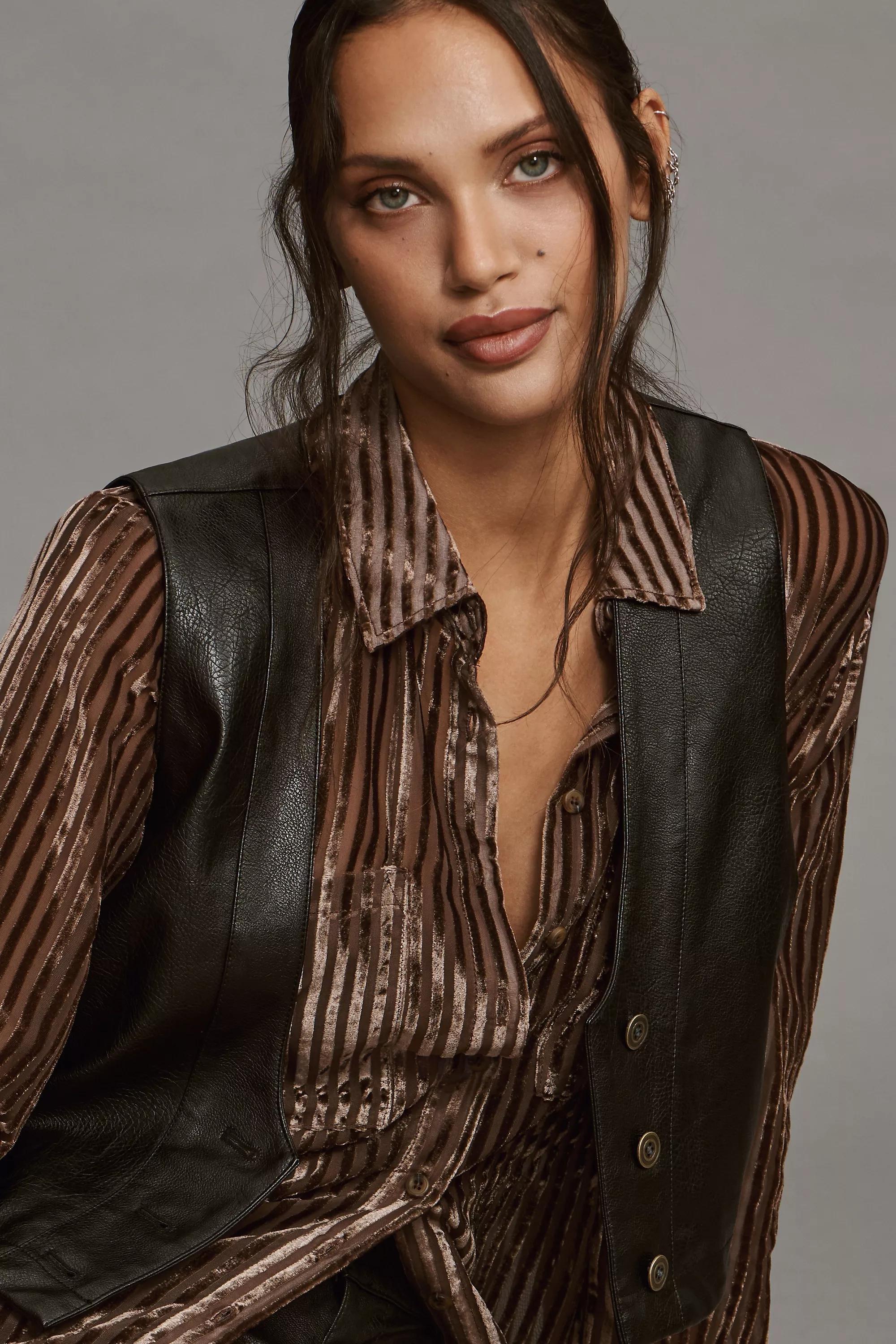 Pilcro Velvet Burnout Blouse, Brown, , large image number 3