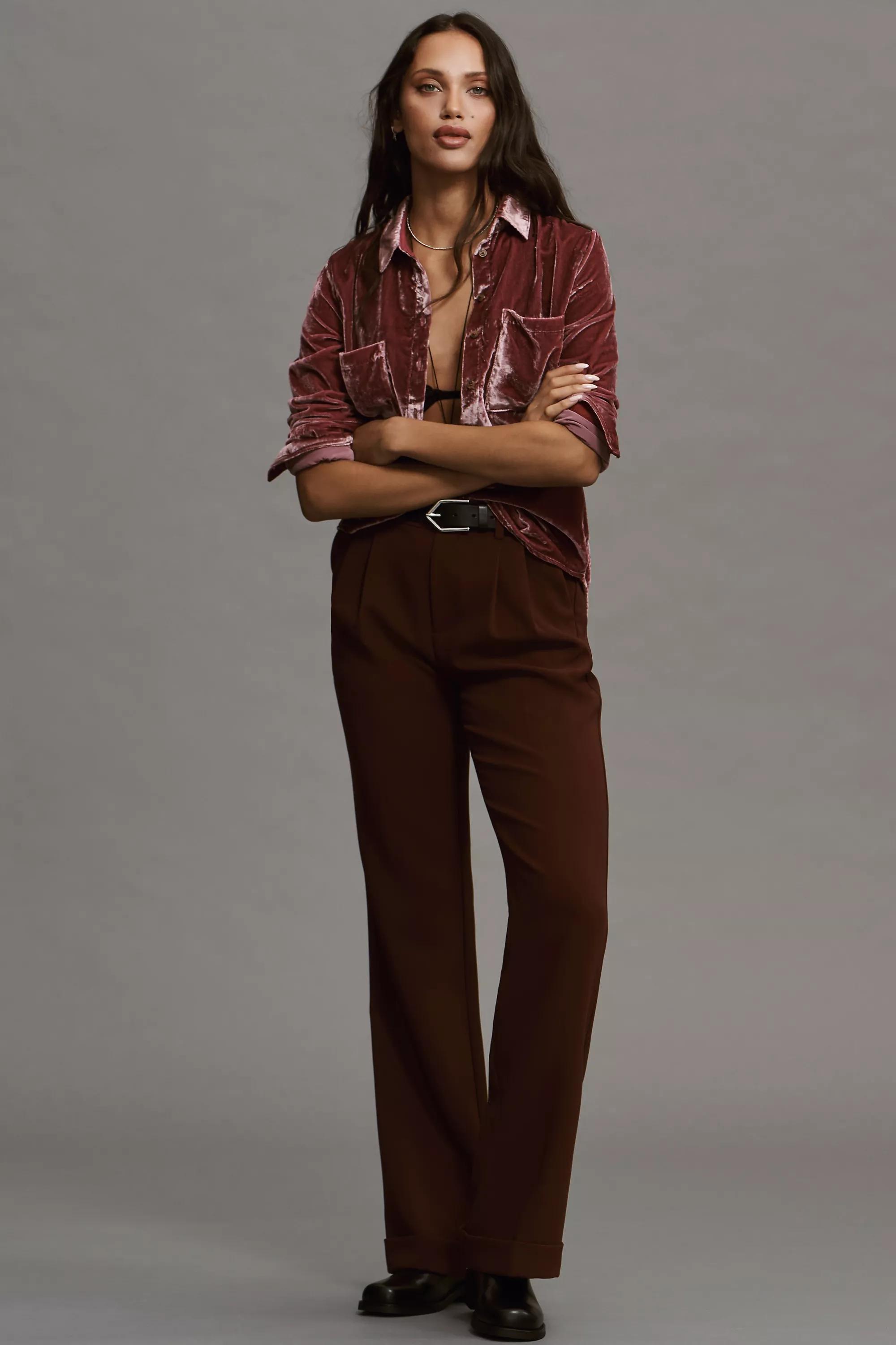 Pilcro Relaxed Velvet Button-Down Shirt, Purple, , large image number 0