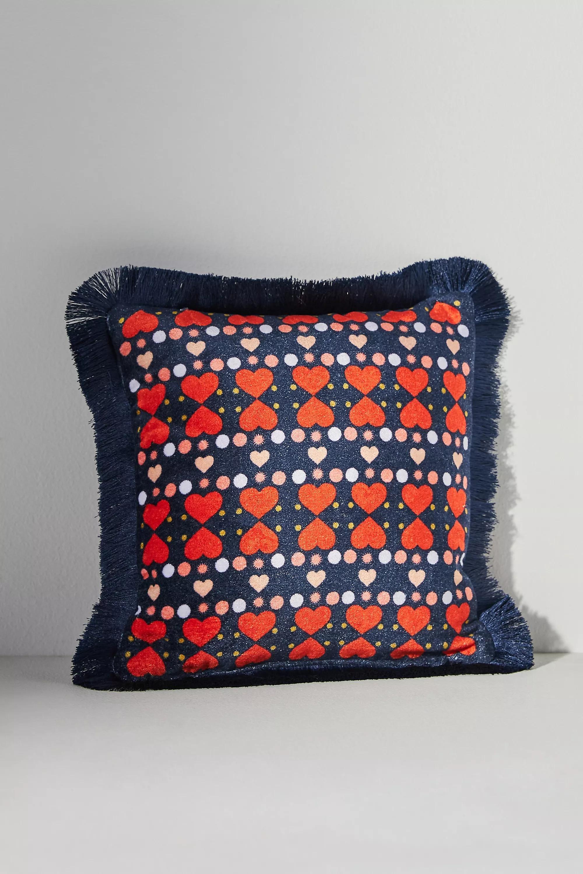 Maeve Le Petit Fringe Square Cushion, Navy, , large image number 0