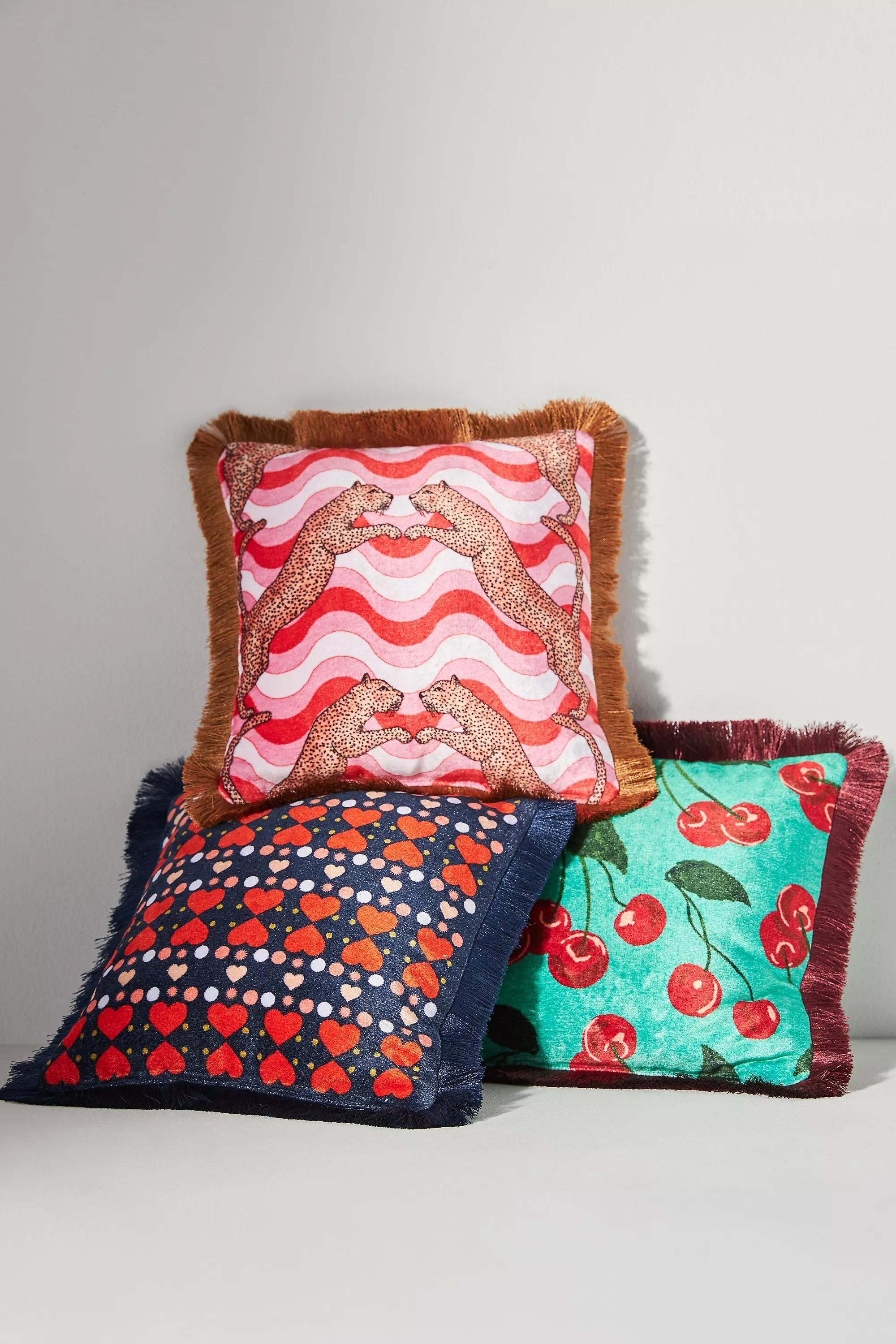 Maeve Le Petit Fringe Square Cushion, Navy, , large image number 1