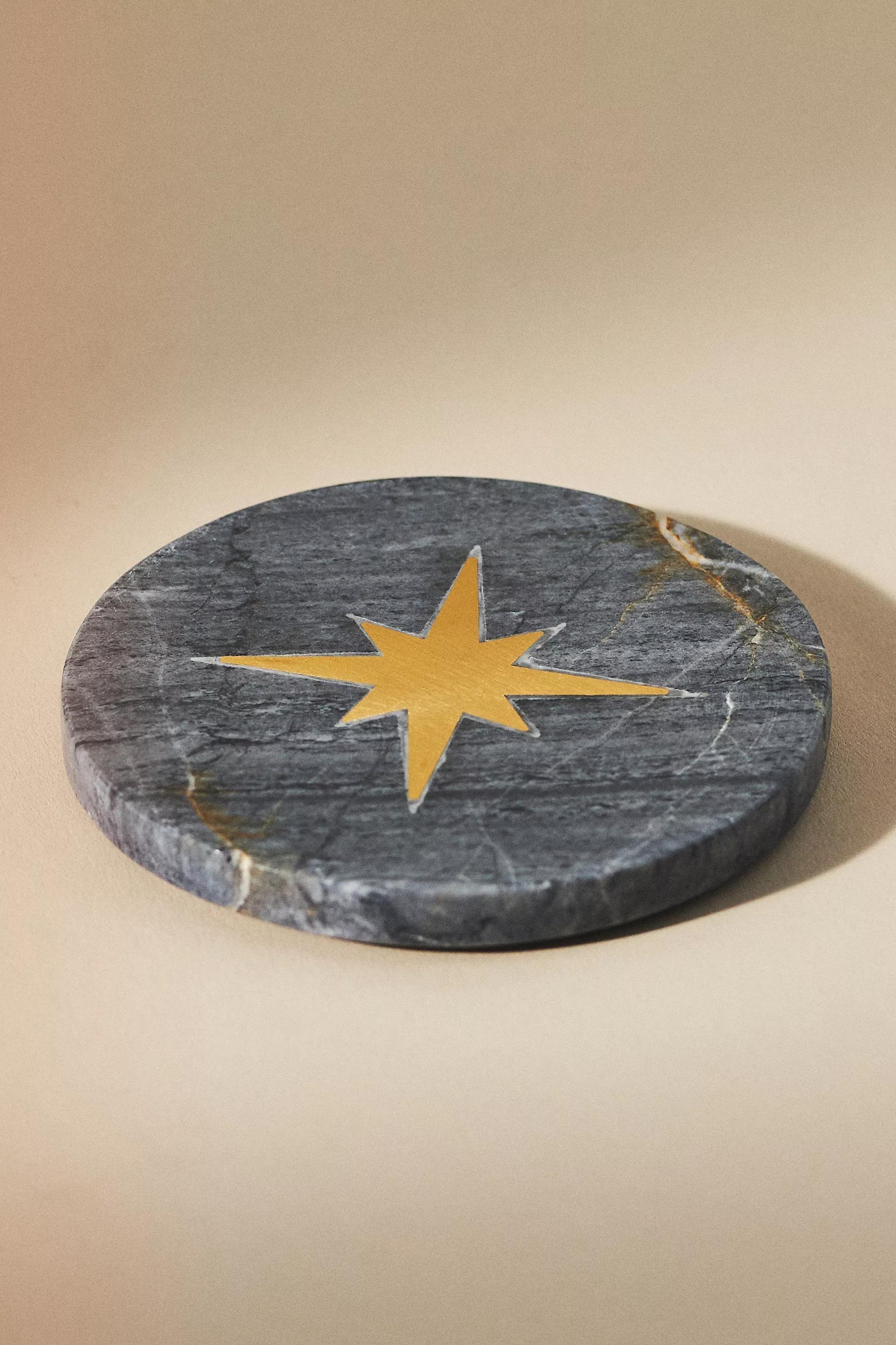 Catherine Martin Starry Night Round Marble Coaster, Black, A501_0001, large image number 1