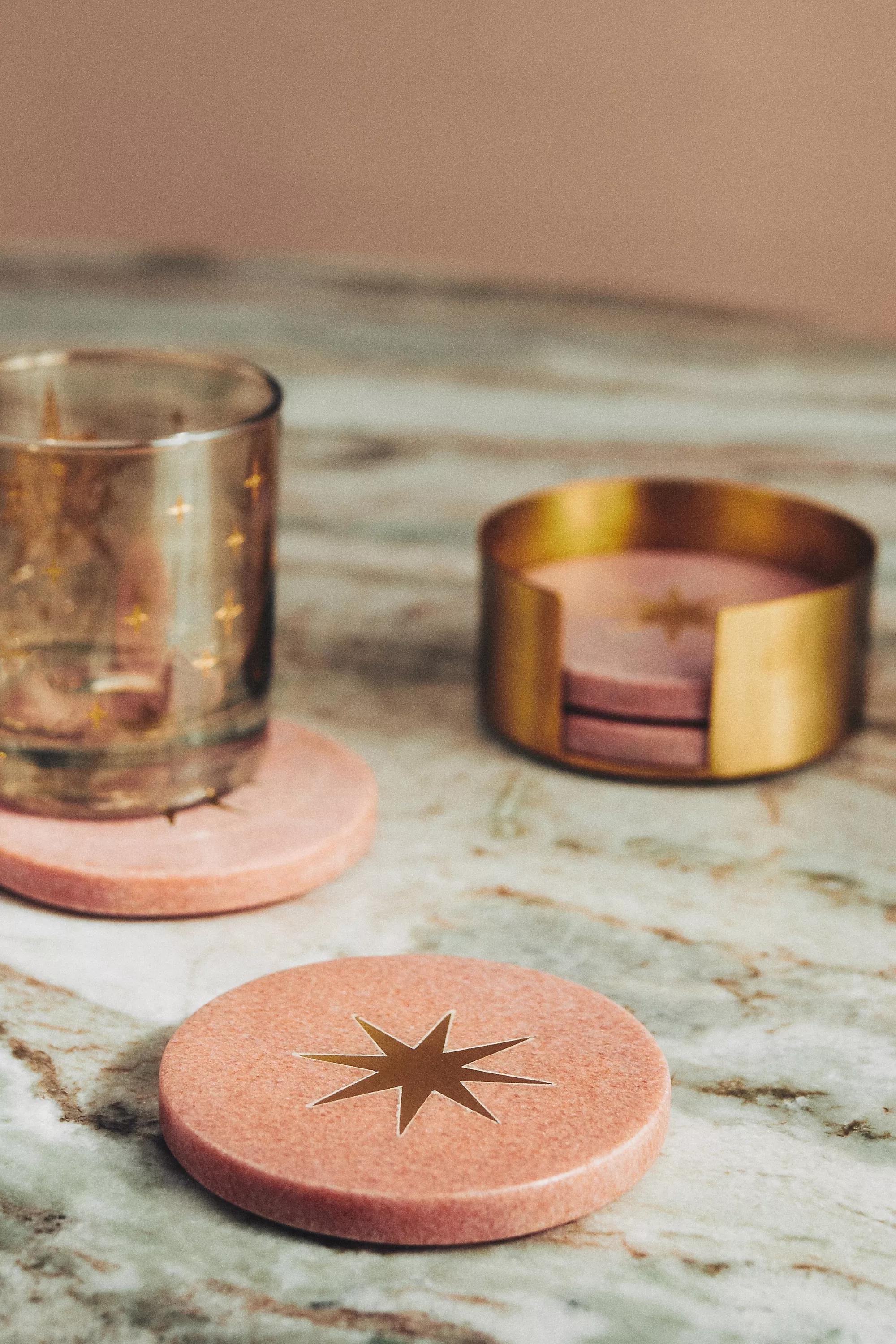 Catherine Martin Starry Night Round Marble Coaster, Pink, , large image number 0