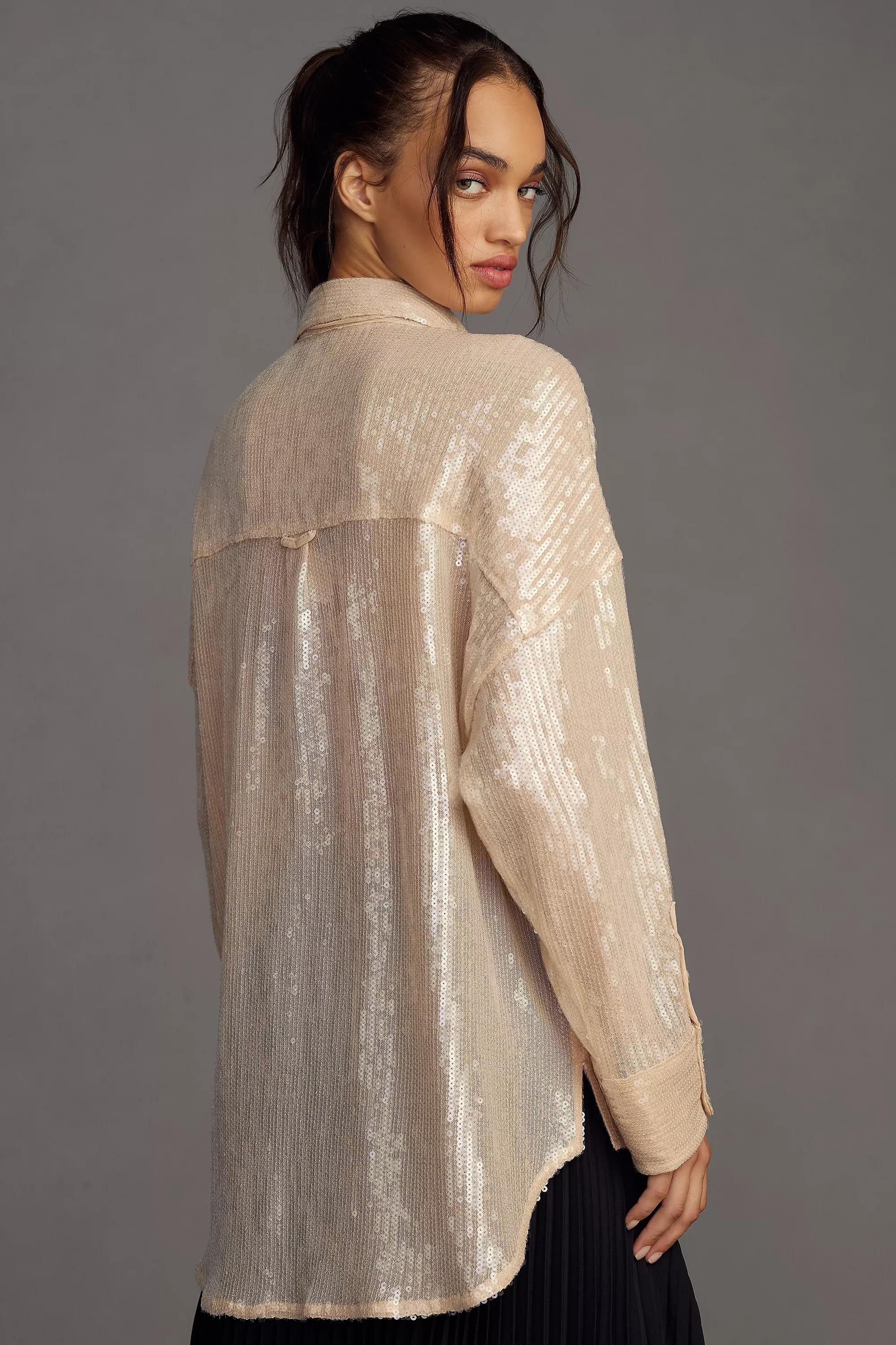 Pilcro Clear Shine Button-Down Shirt, Ivory, , large image number 2