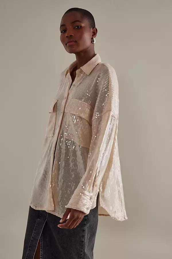 Pilcro Clear Shine Button-Down Shirt, Ivory, , large image number 6