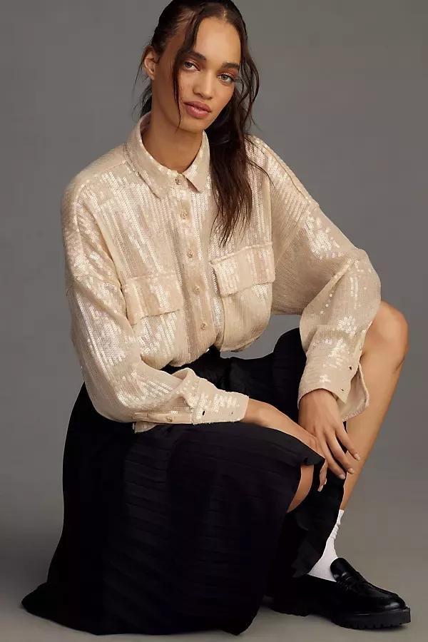 Pilcro Clear Shine Button-Down Shirt, Ivory, , large image number 8