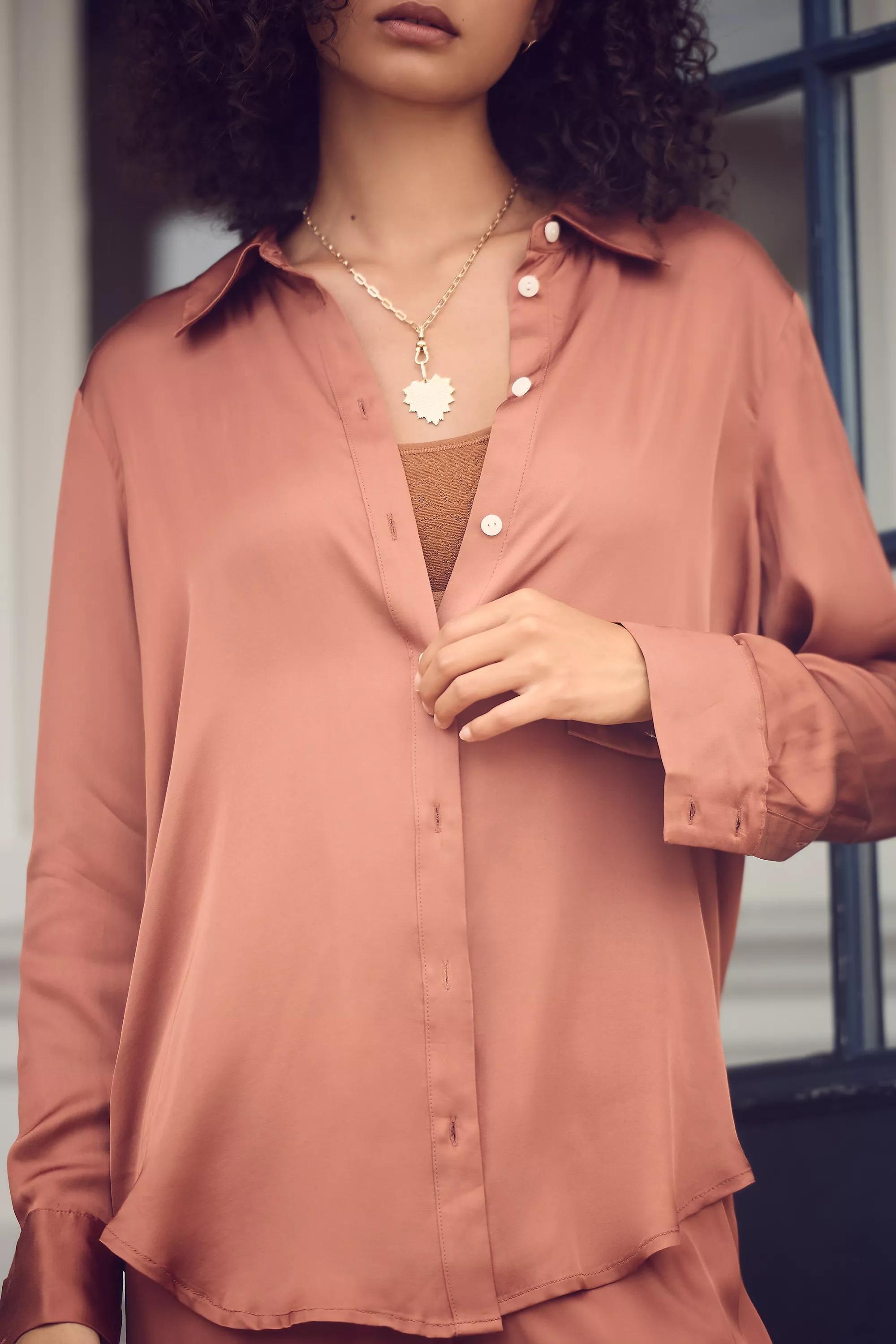 Silky Long-Sleeve Pyjama Top, Orange, , large image number 2
