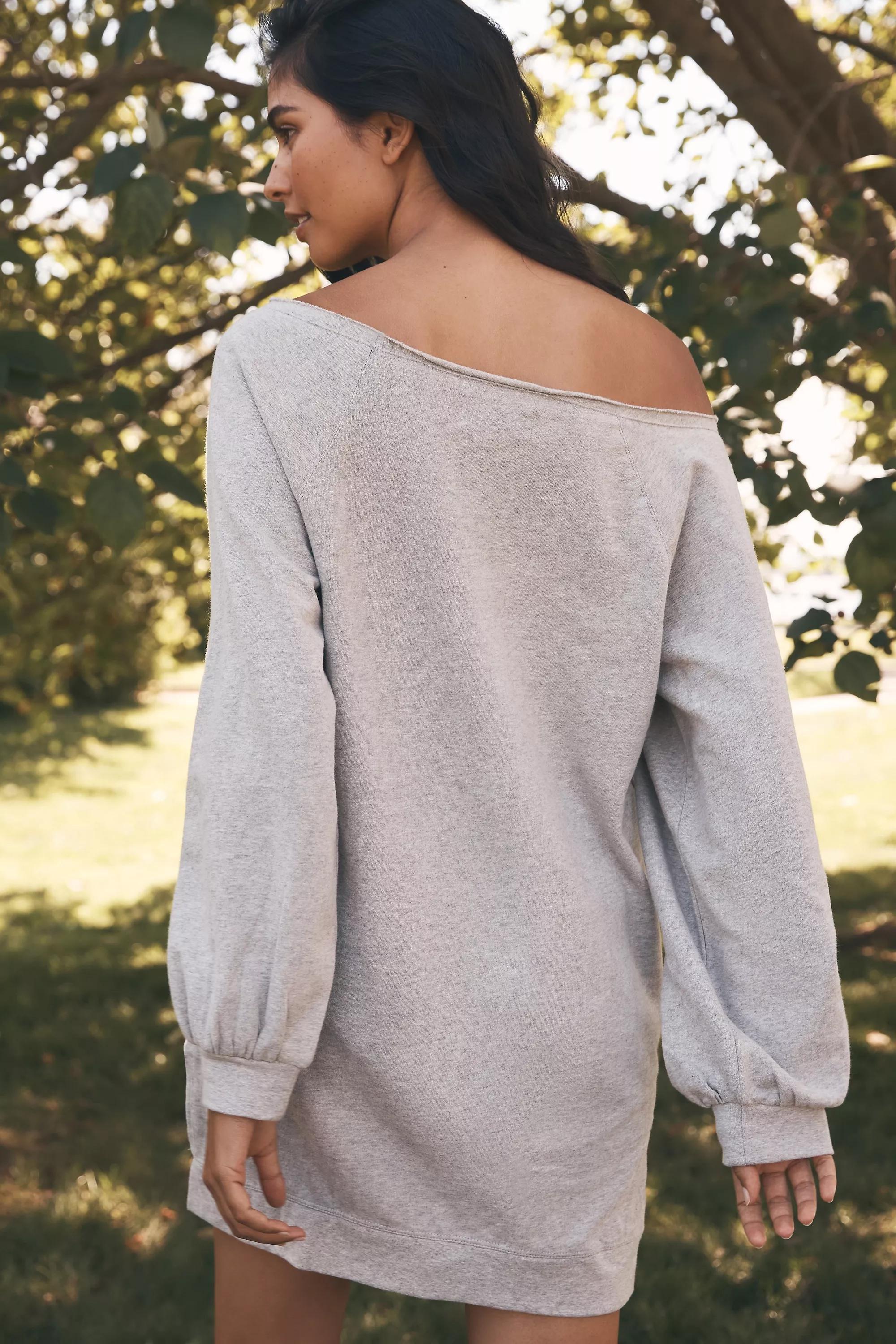 Off-The-Shoulder Cotton Sweatshirt Dress, Grey, , large image number 1