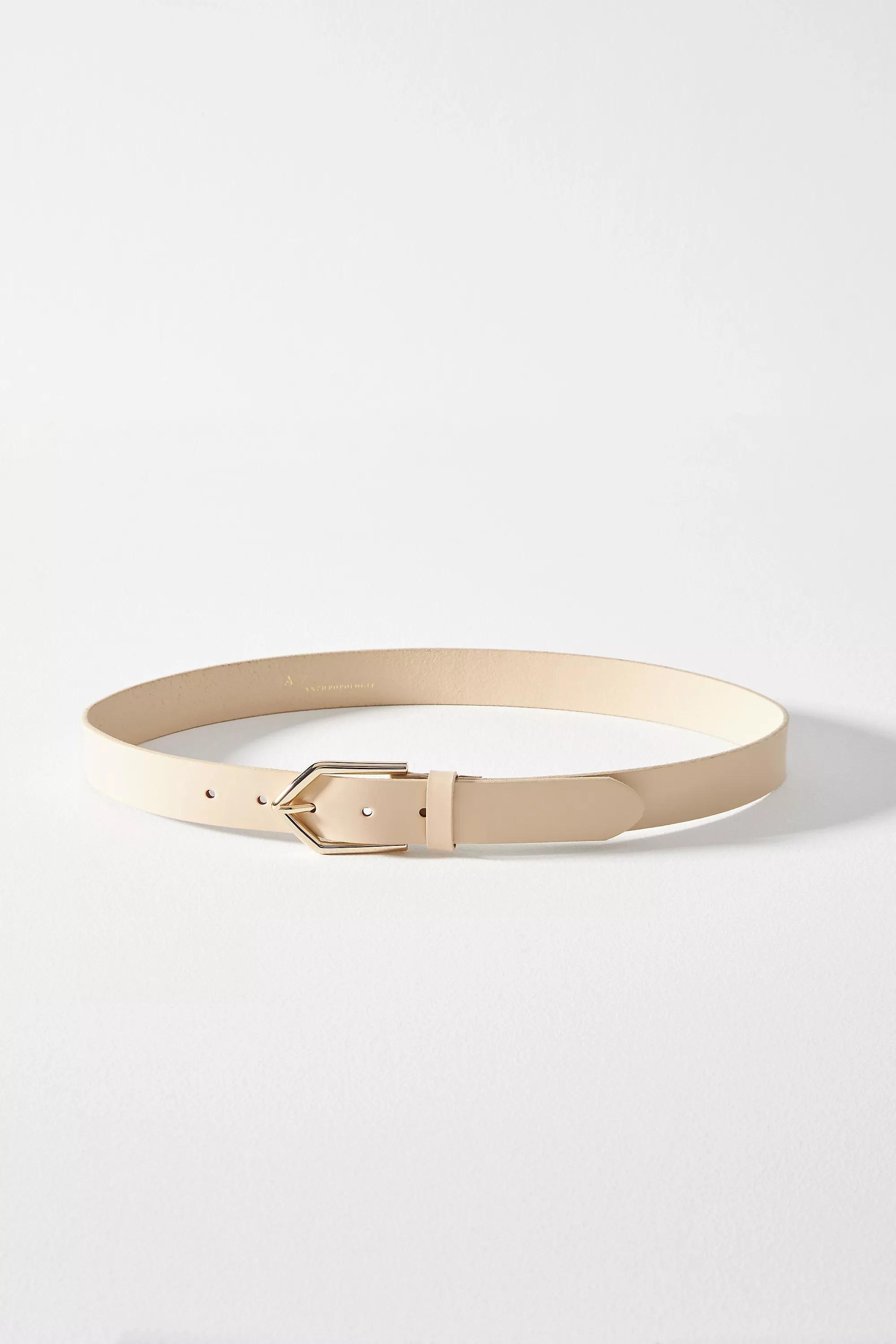 Leather Triangle Buckle Belt, Cream, , medium