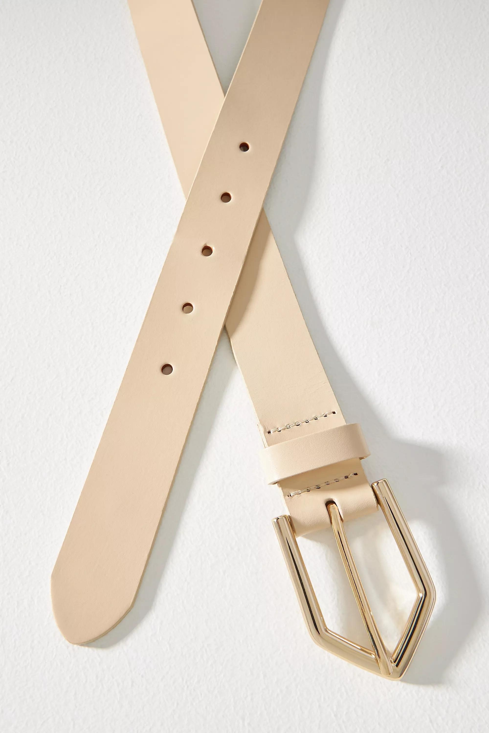 Leather Triangle Buckle Belt, Cream, , large image number 1