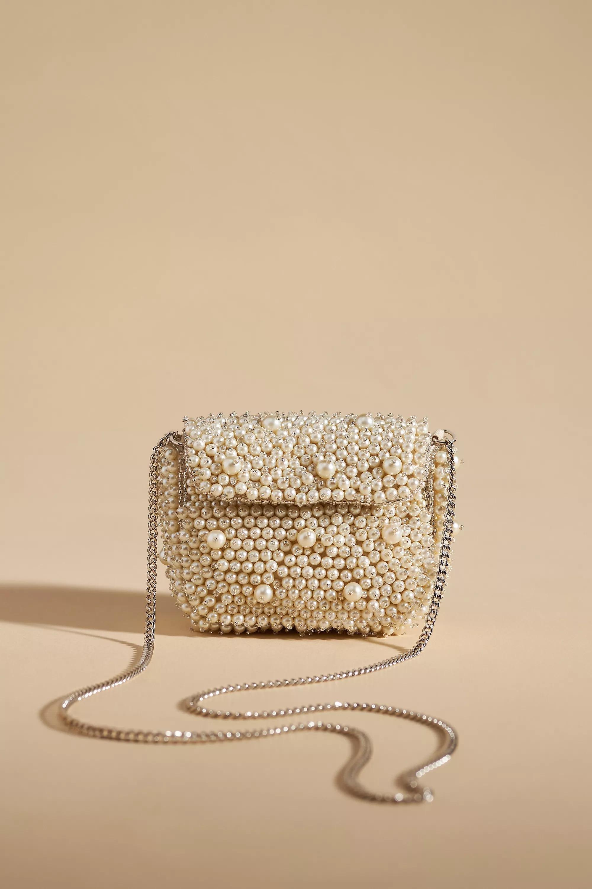 Mini Pearl Clutch, White, , large image number 0