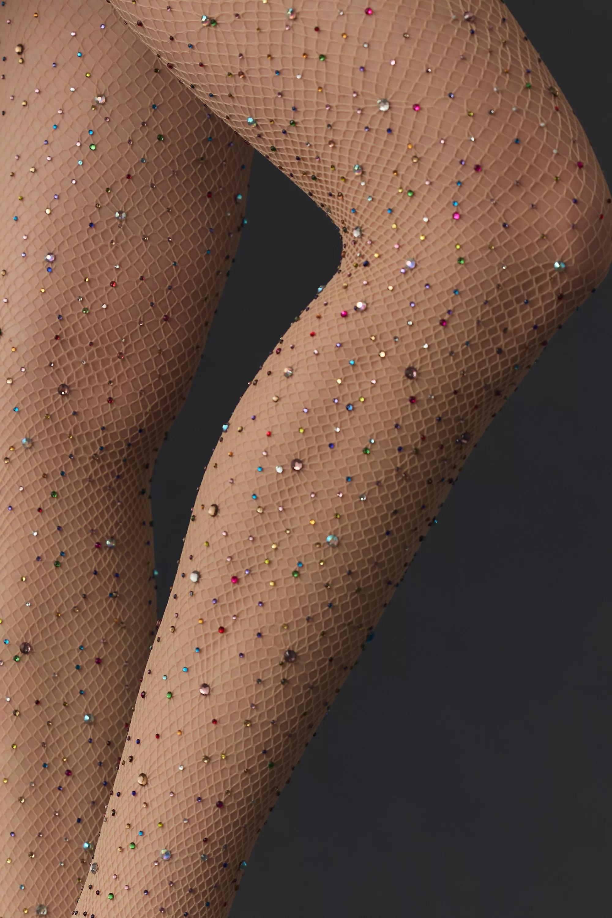 Gem Fishnet Tights, Beige, , large image number 1