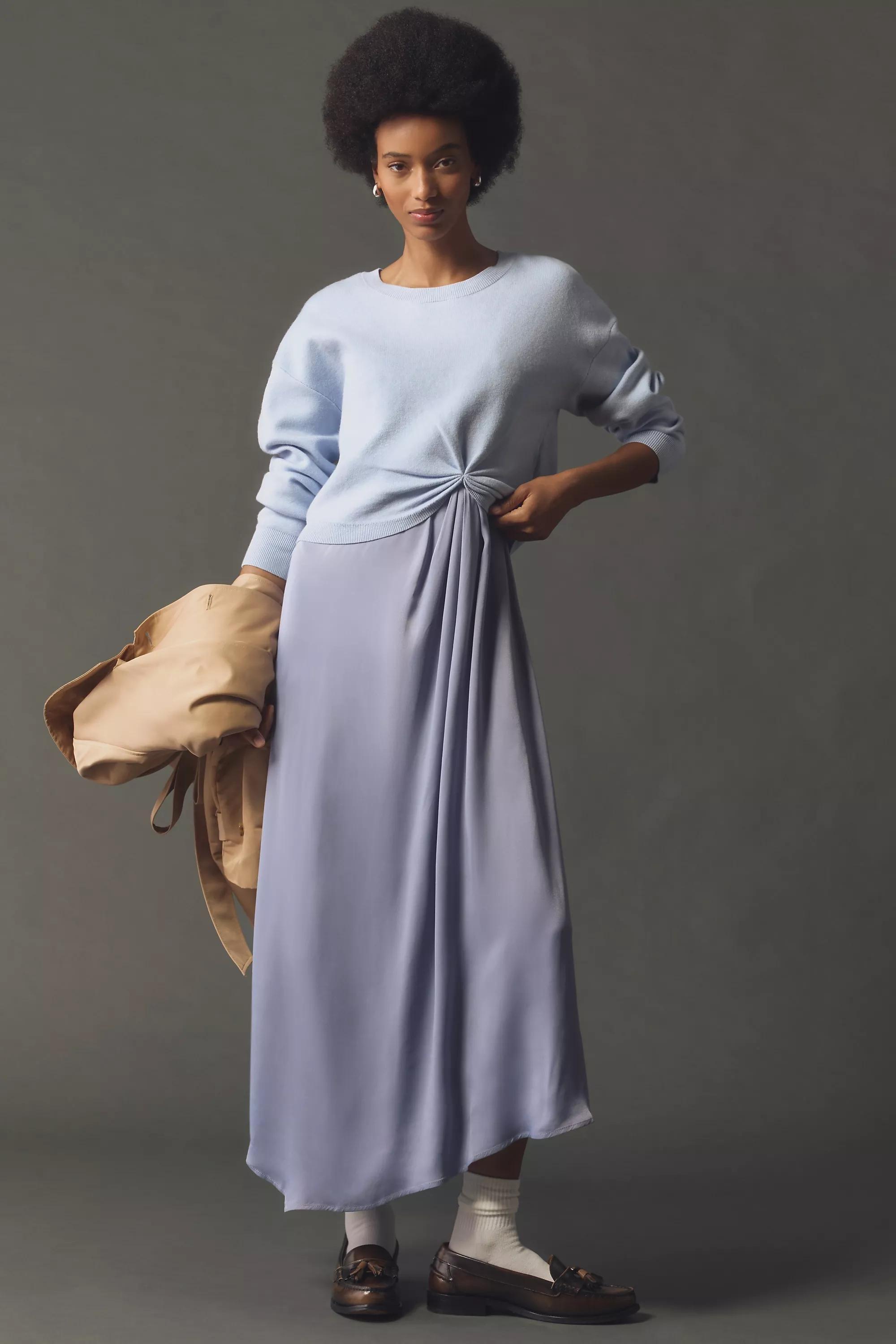 By Anthropologie Long Sleeve Midi Dress, Blue, , medium