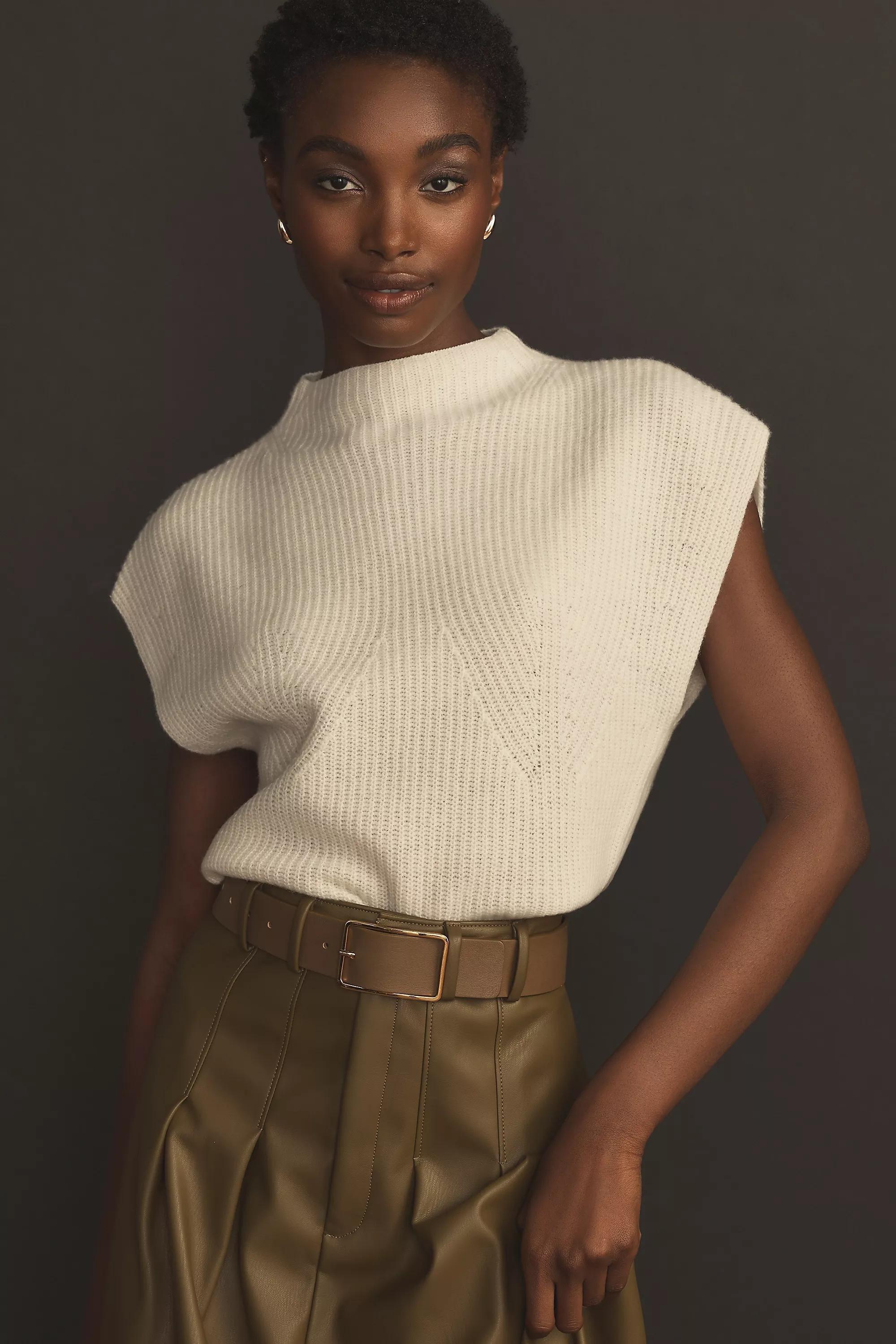 Maeve Mock-Neck Muscle Crop Sleeveless Sweater, Beige, , large image number 1